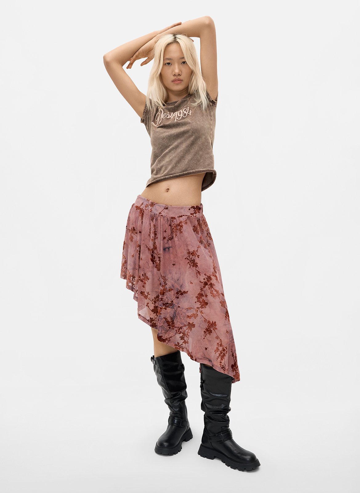 Korte, asymmetrische rok met print DESIGUAL Rood