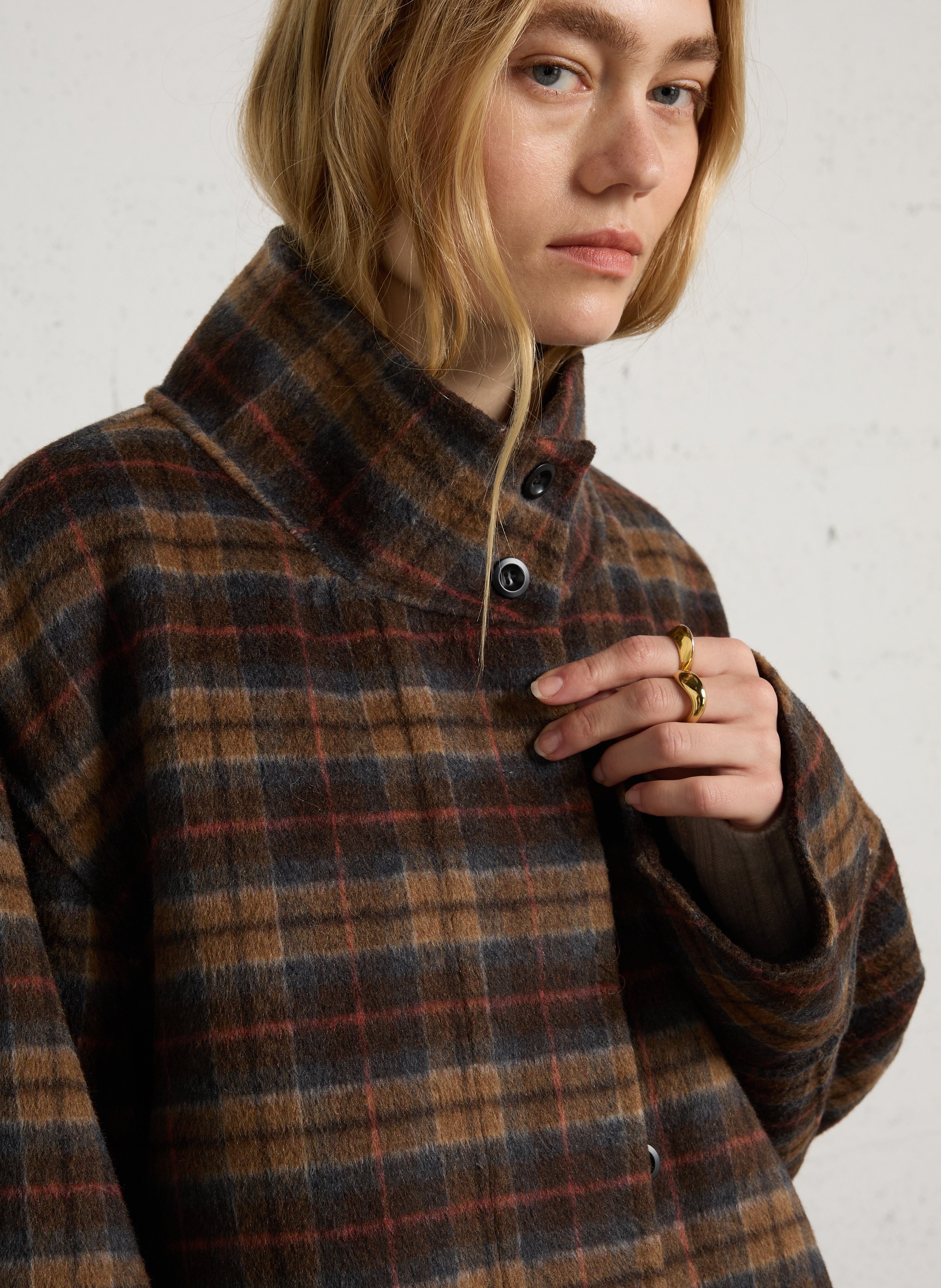 Manteau ample à carreaux en laine mélangée SEE U SOON Marron
