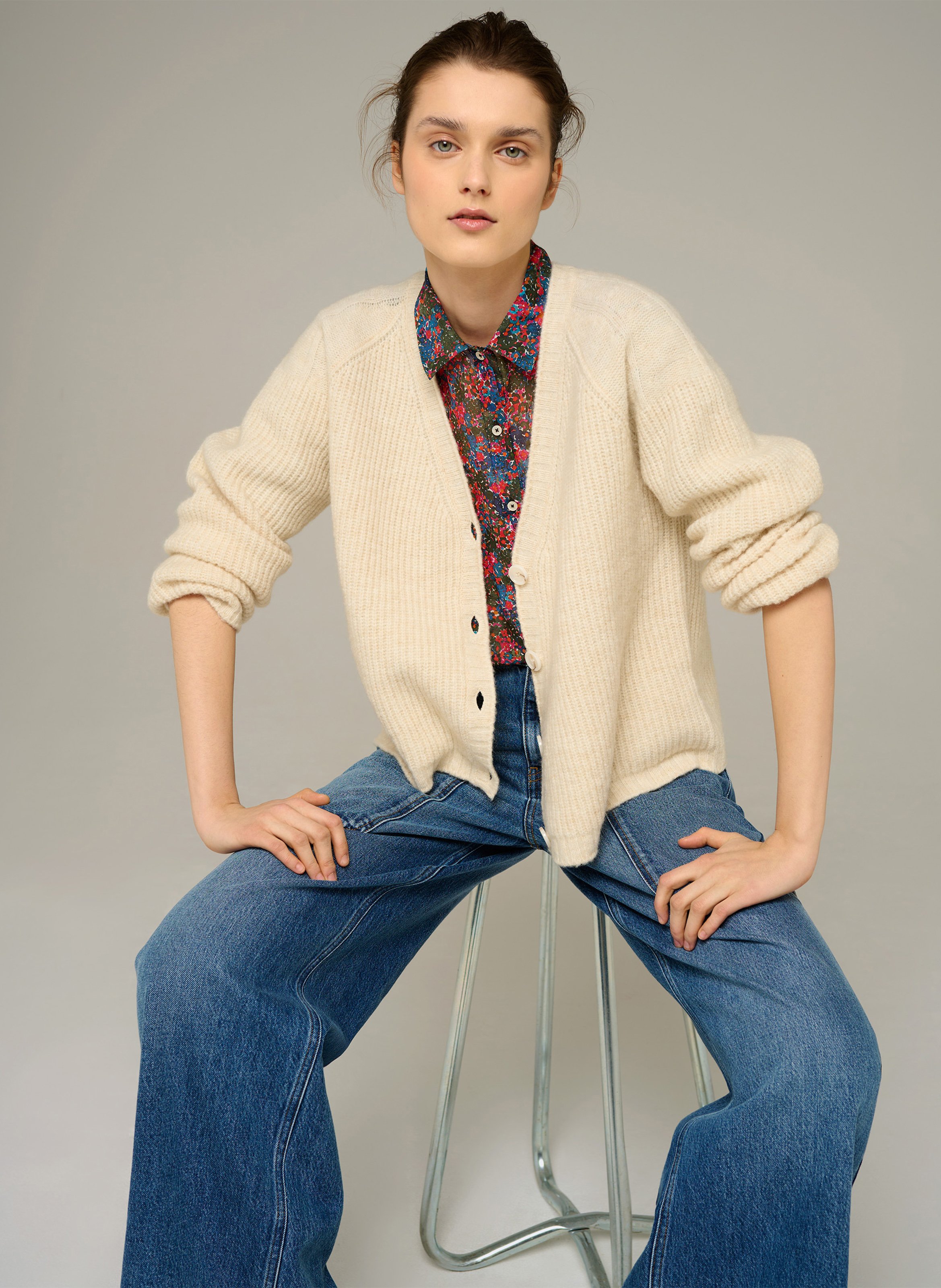 Wool-blend V-neck cardigan COTELAC ACOTE Beige