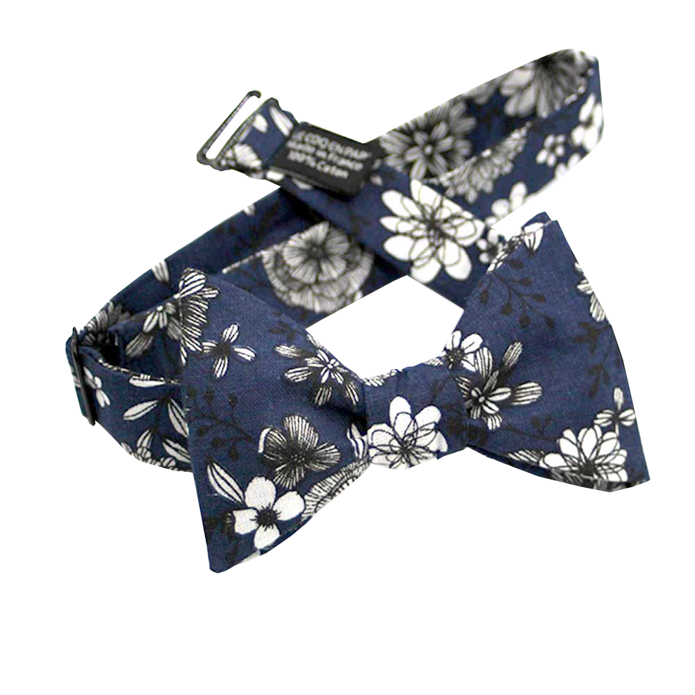 Floral print cotton bow tie LE COQ EN PAP' Blue