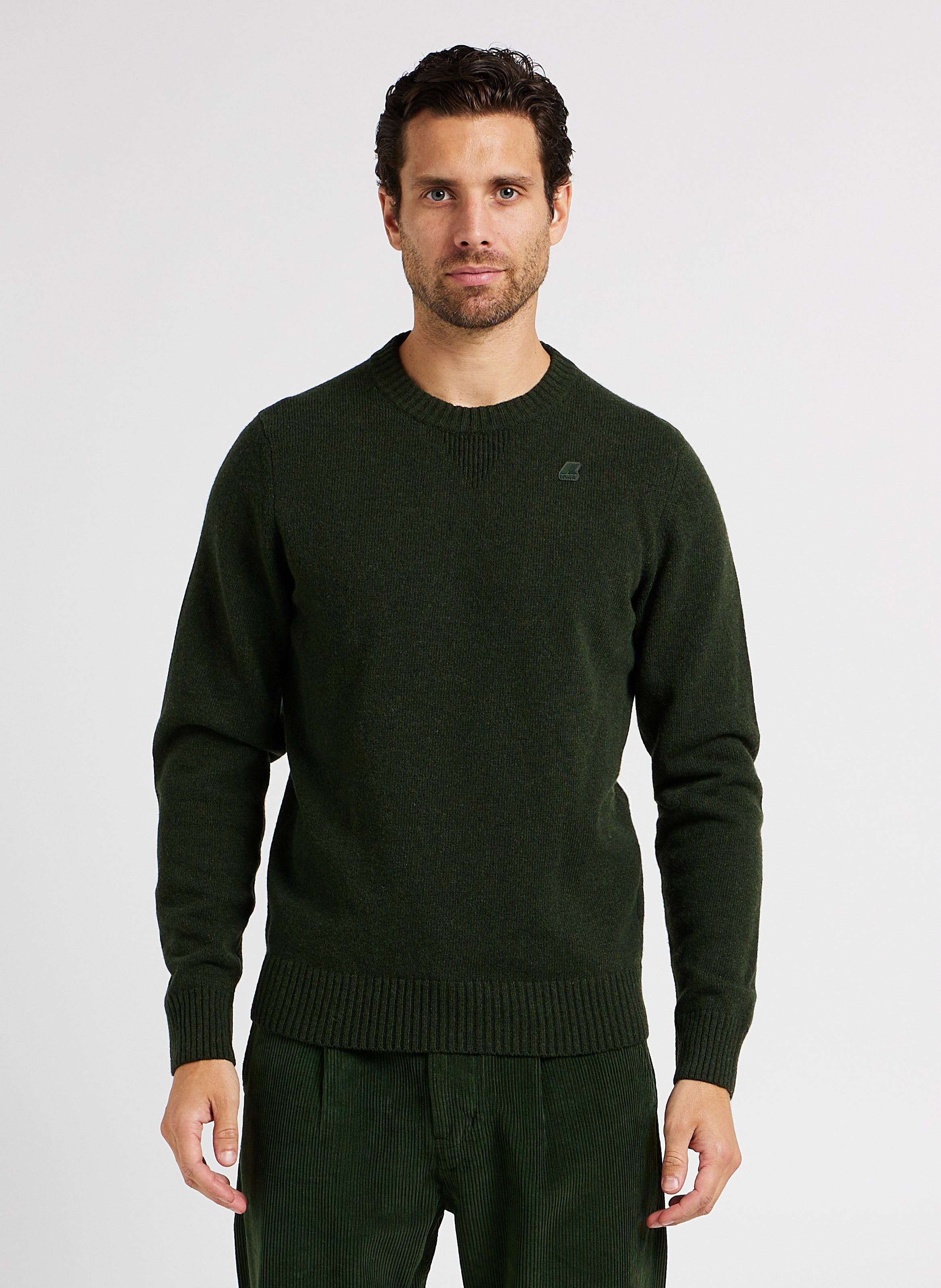 Wool blend Round neck Jumper Green Blackish K way Men Place