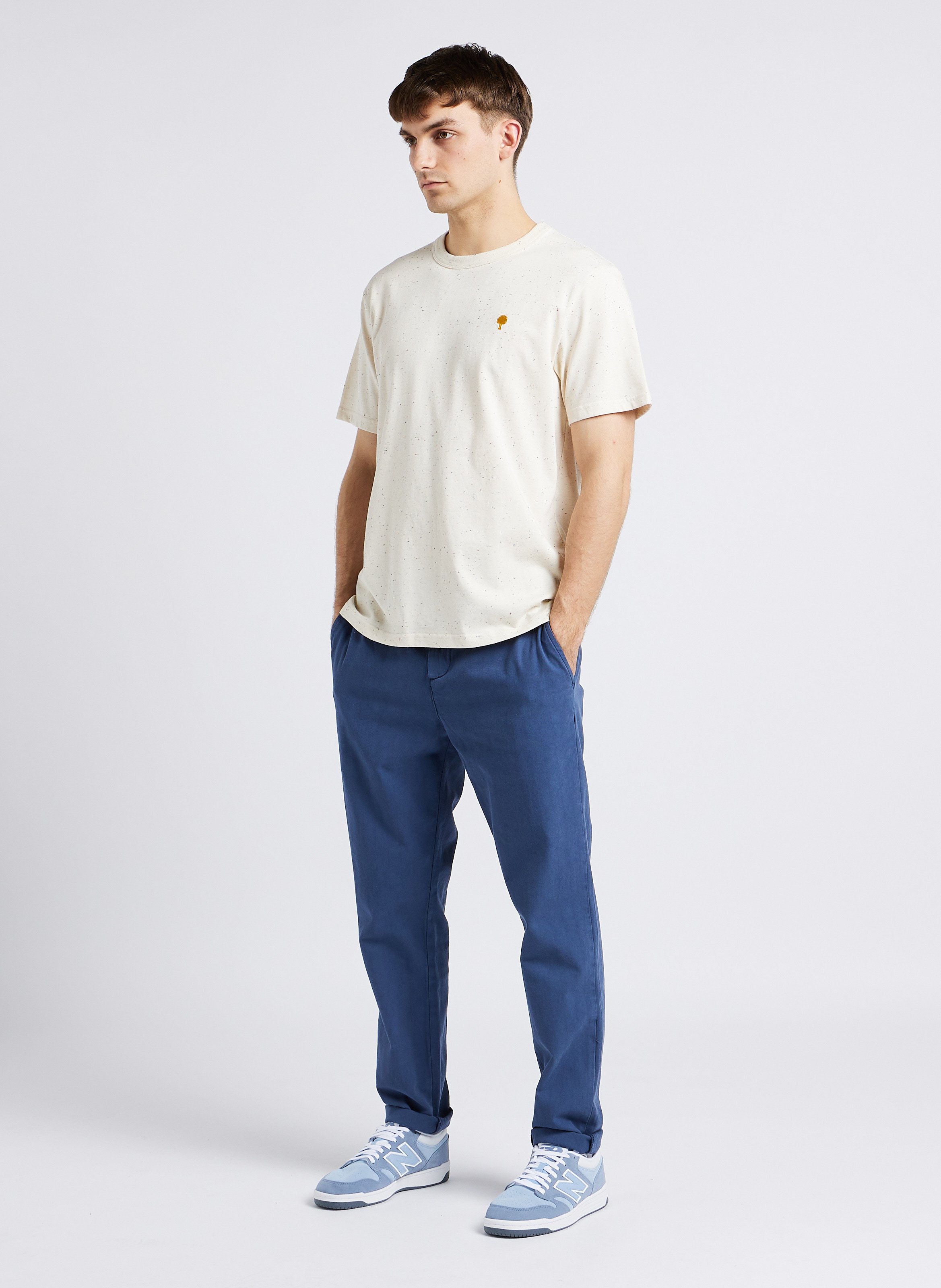 Flecked loose-fit round-neck T-shirt Beige