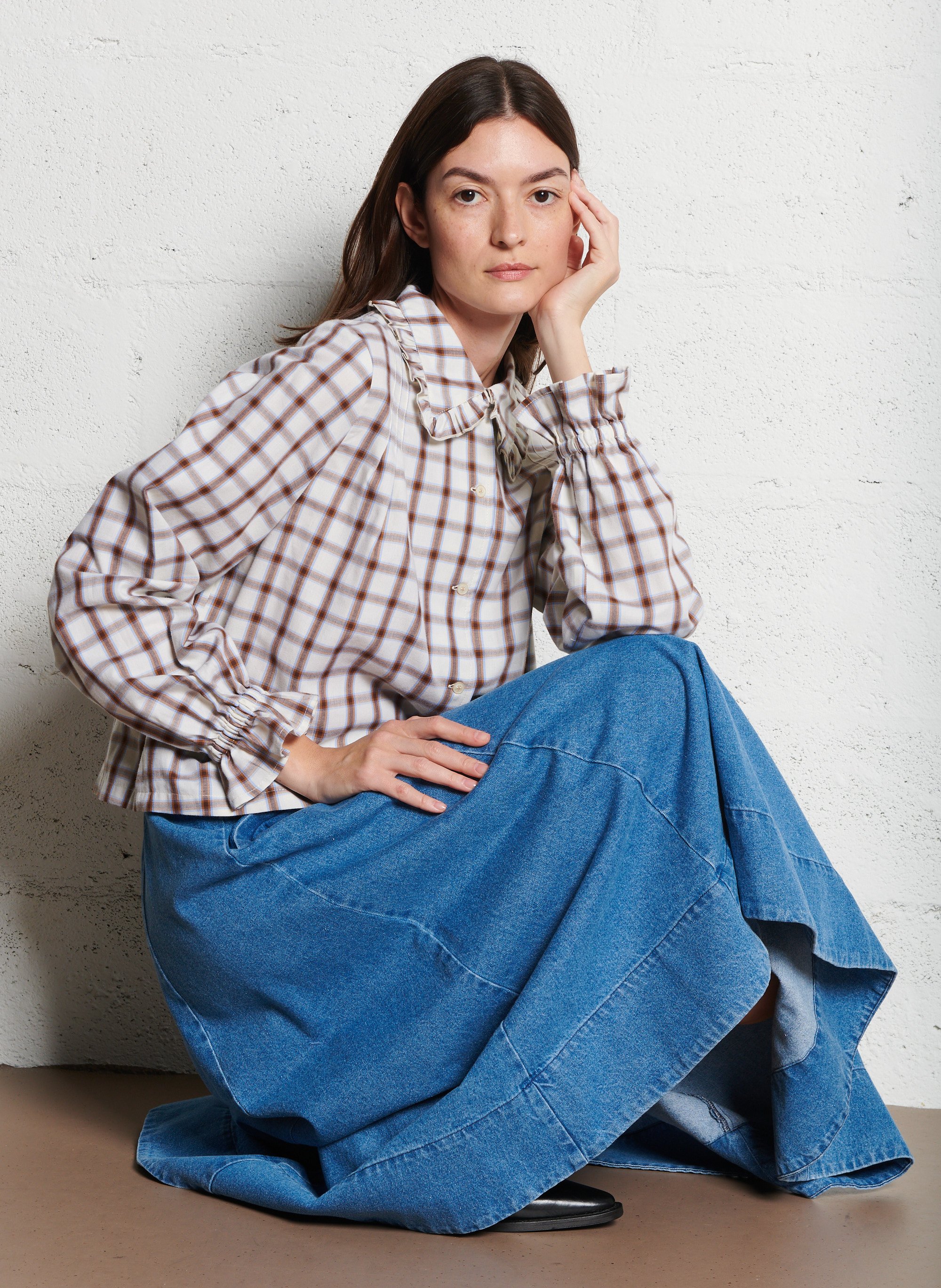 Overhemd met ruime klassieke kraag van katoen met ruitjes SUZIE WINKLE Beige