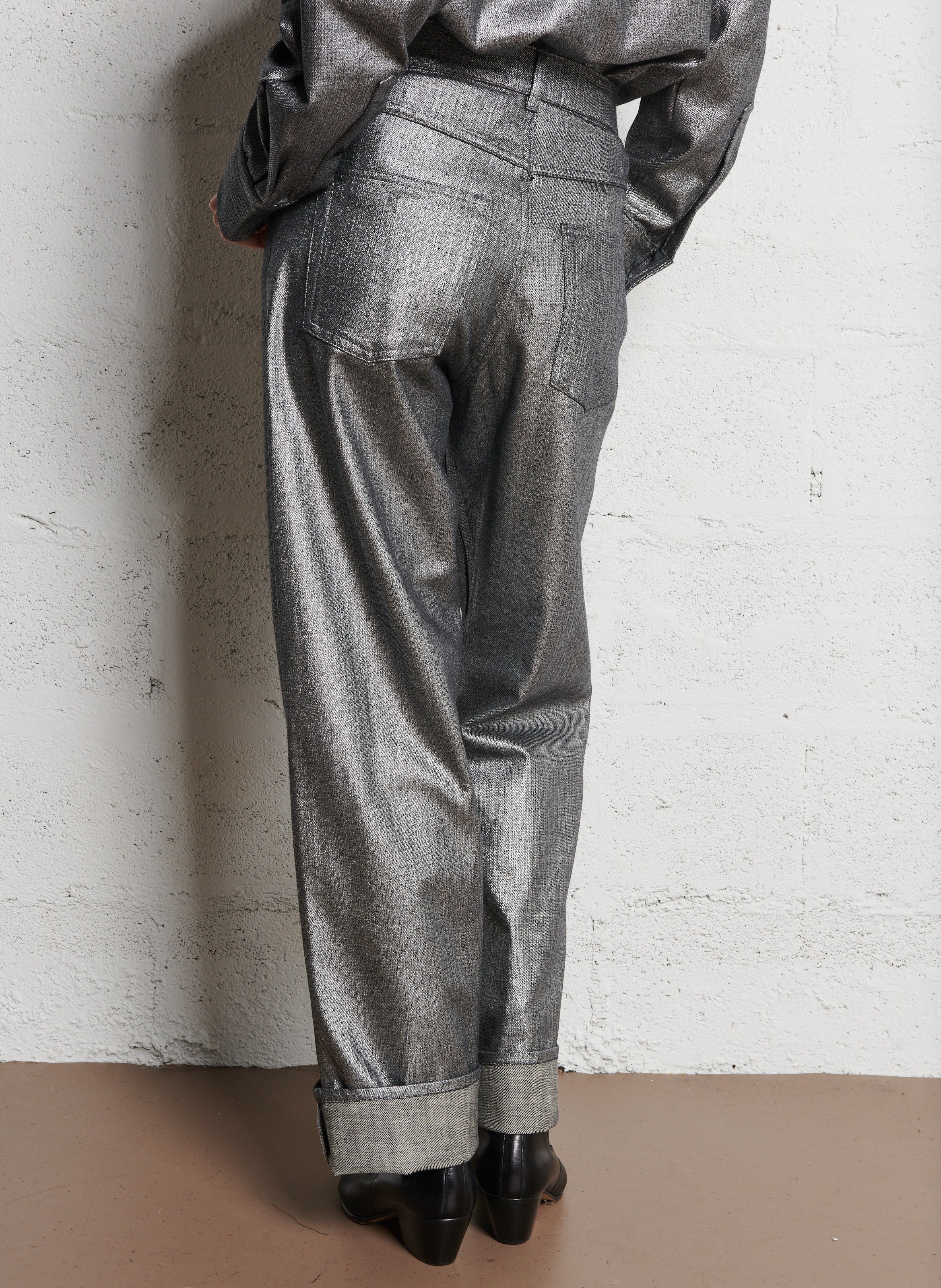 Broek van gemengd metallic katoen COLLECTORS CLUB Zilver