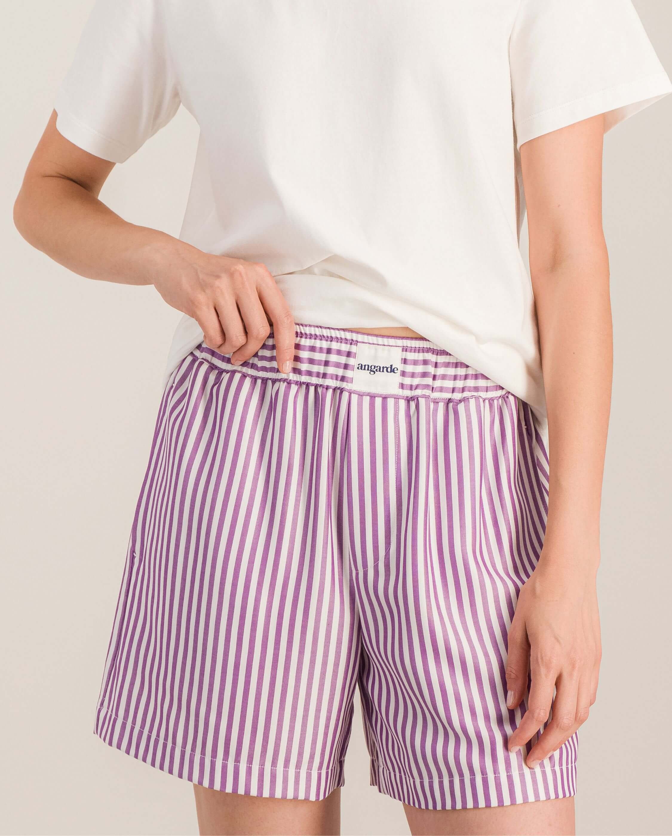 Short women's pajamas, purple ANGARDE Stripes