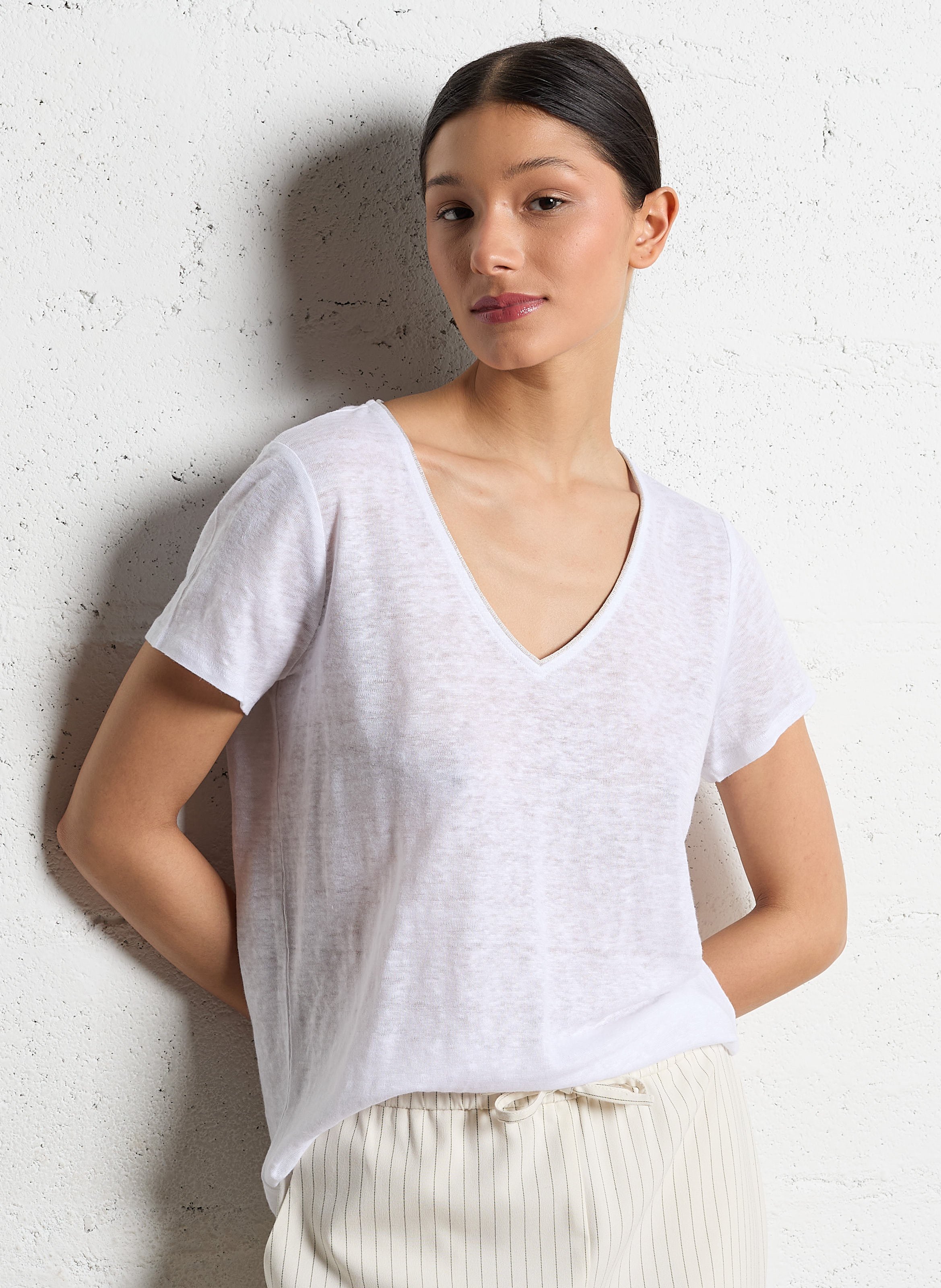 Tee-shirt col V en lin SUD EXPRESS