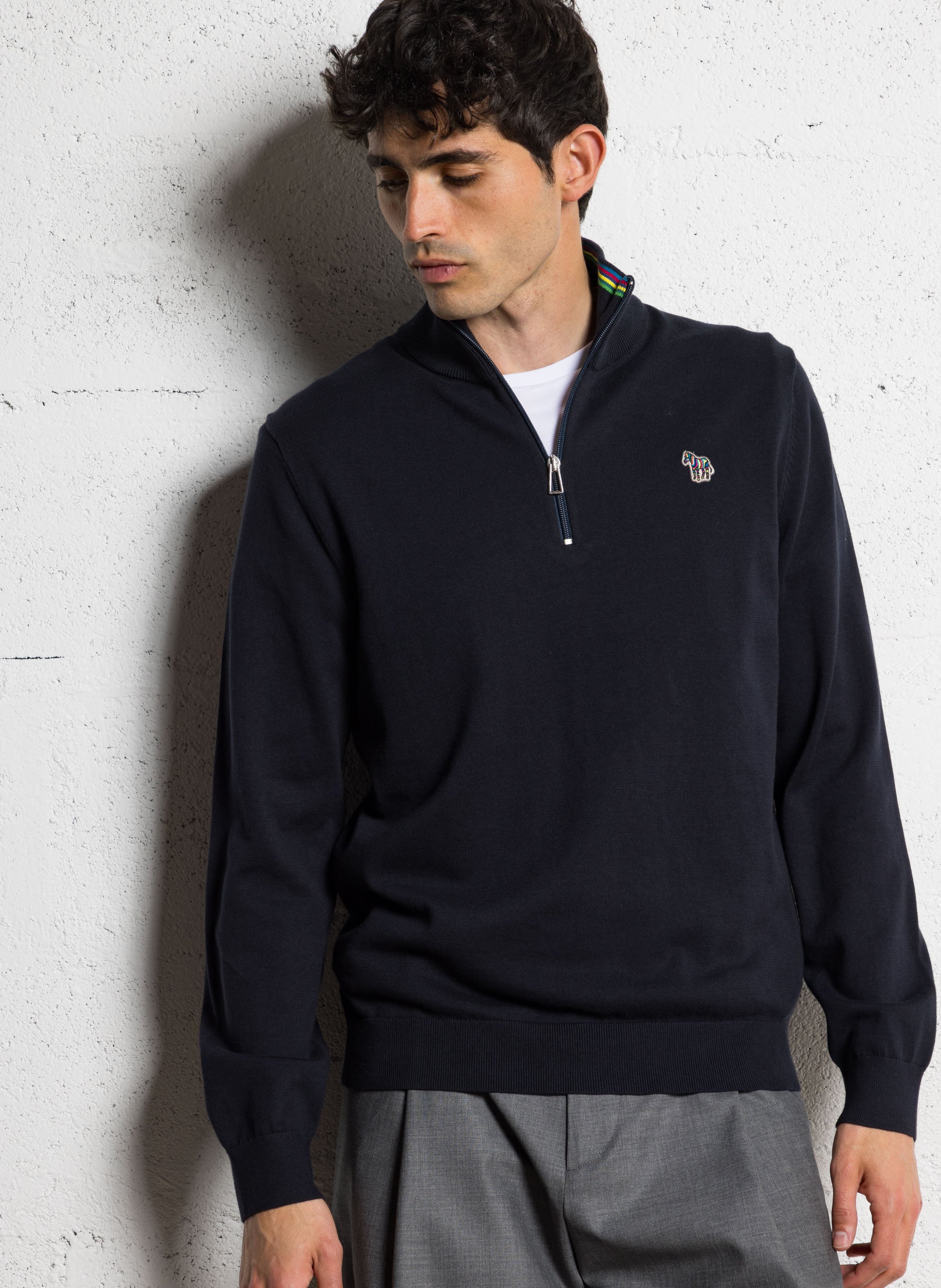 Pull brodé à col montant zippé PAUL SMITH