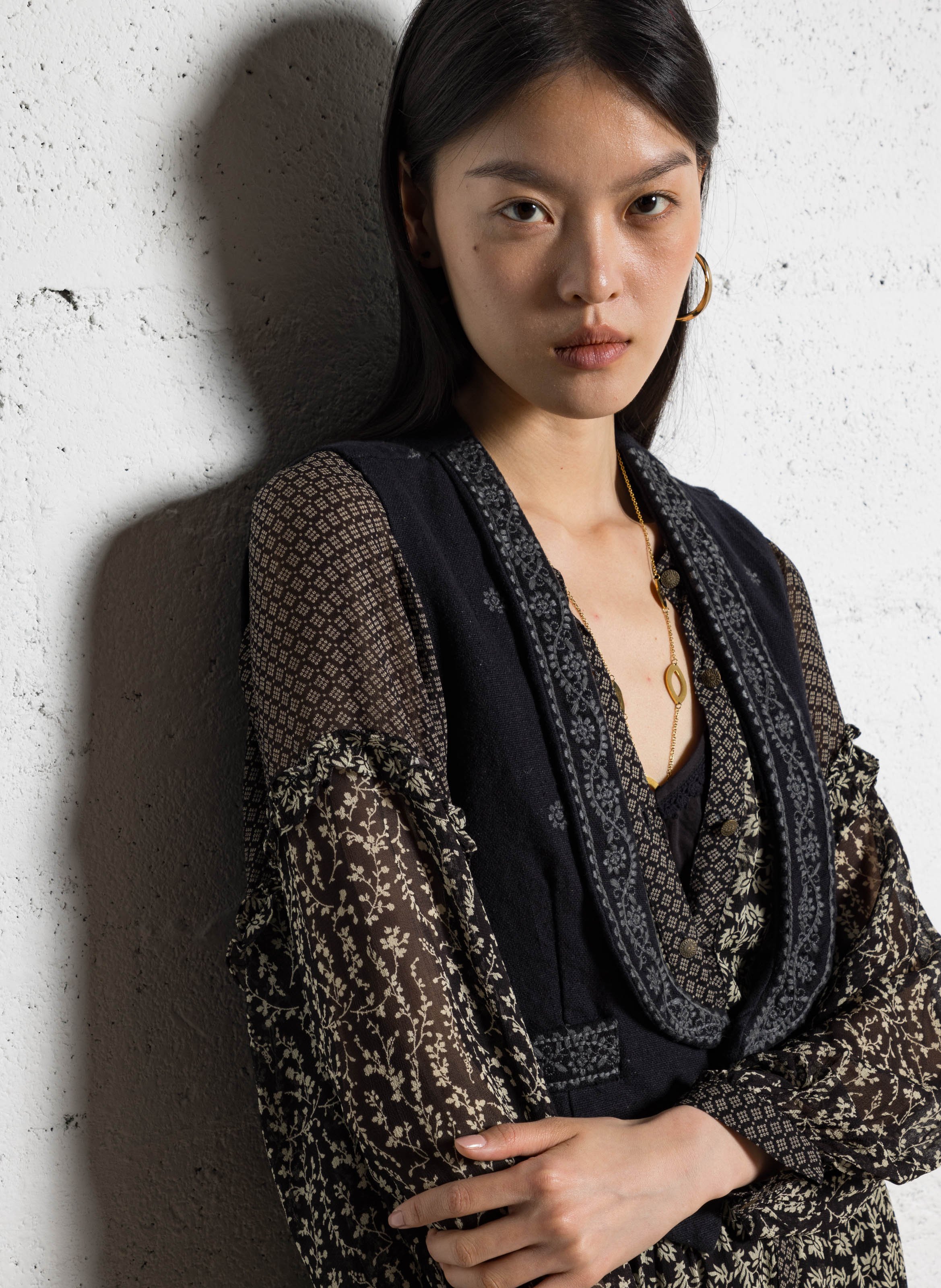 Veste décolleté plongeant en coton Noir