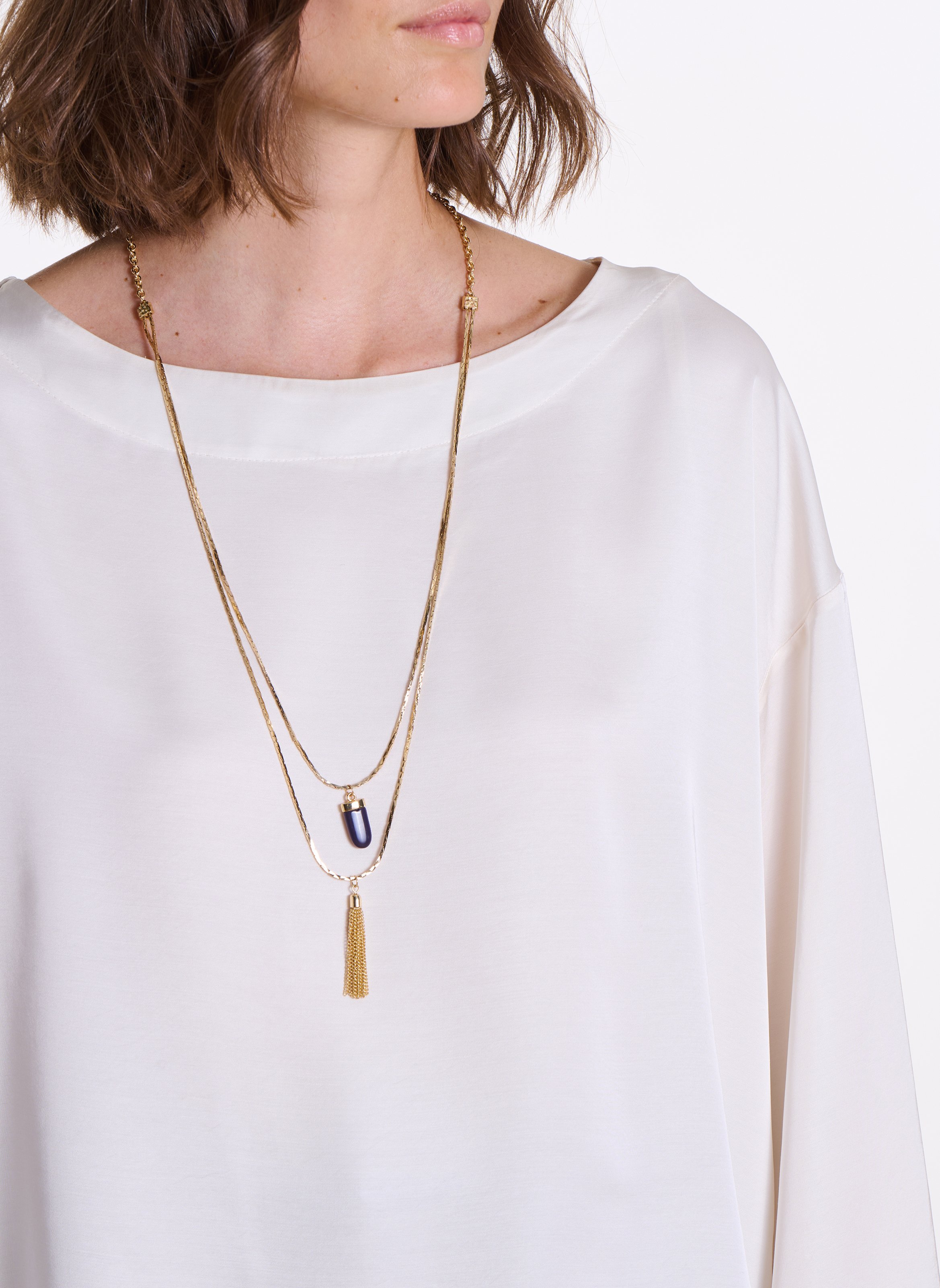 Loose fit boat neck satin top LA FEE MARABOUTEE White