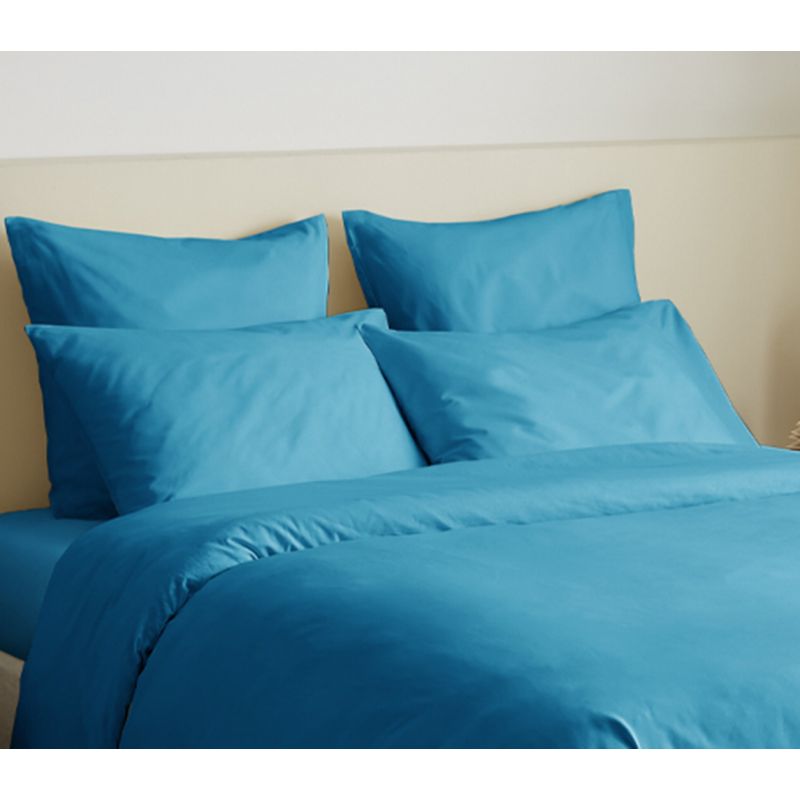 Complete set 6 pieces solid turquoise duvet cover for bed 140 x 190 cm COTON PUR Blue