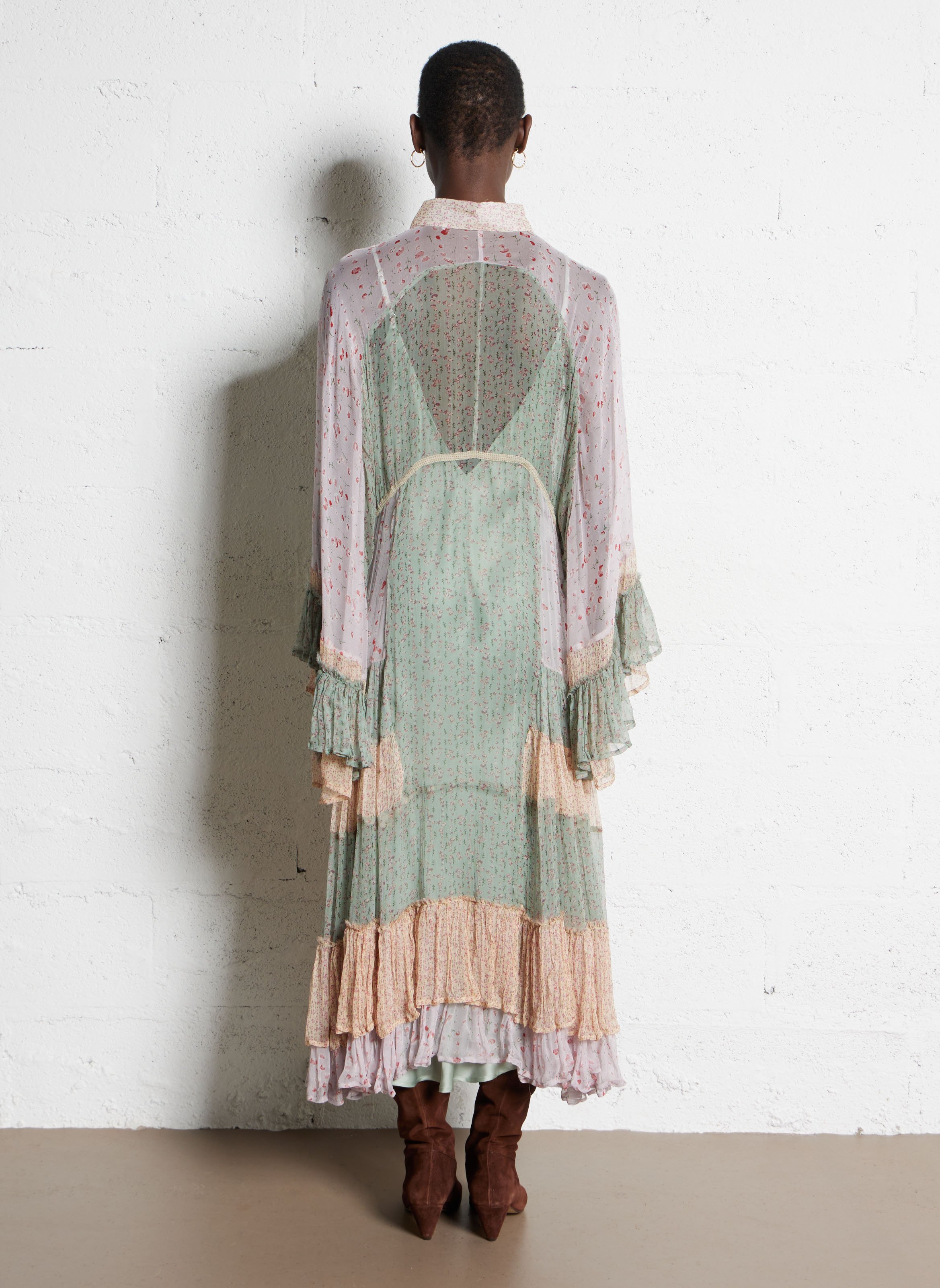 Robe longue col classique à imprimé fleuri MES DEMOISELLES Bleu