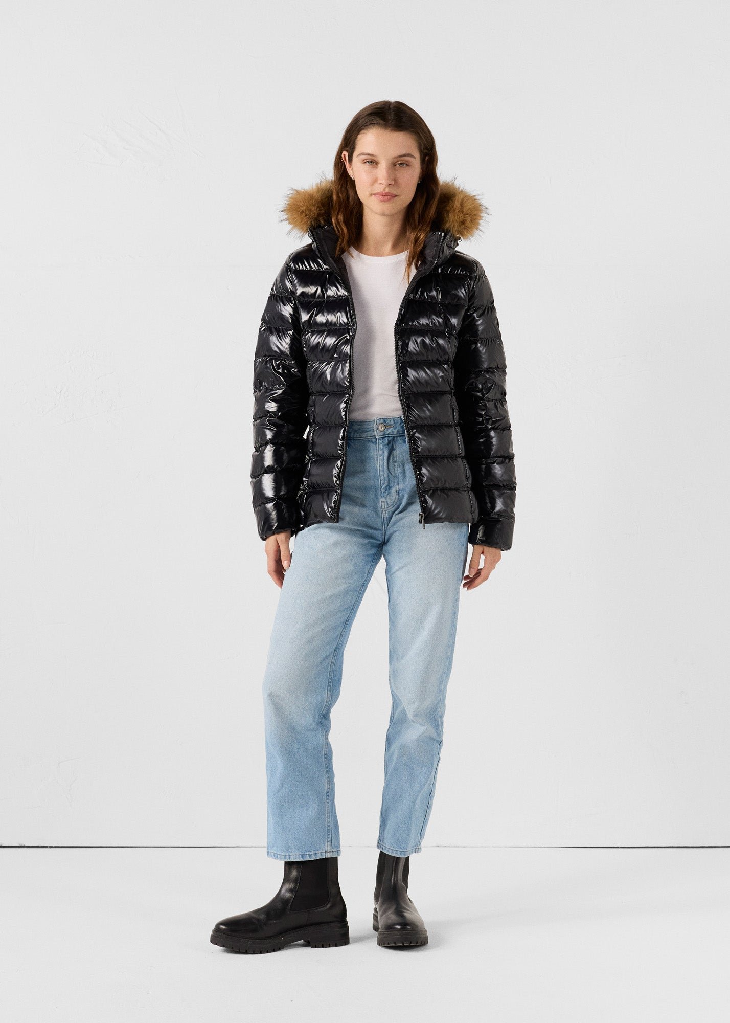 Luxury high gloss hooded winter down jacket JOTT Black