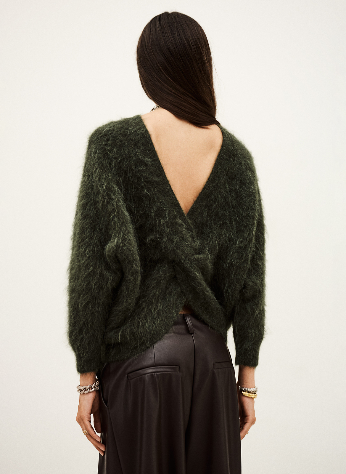 Pull oversize col rond en laine mélangée BA&SH Kaki