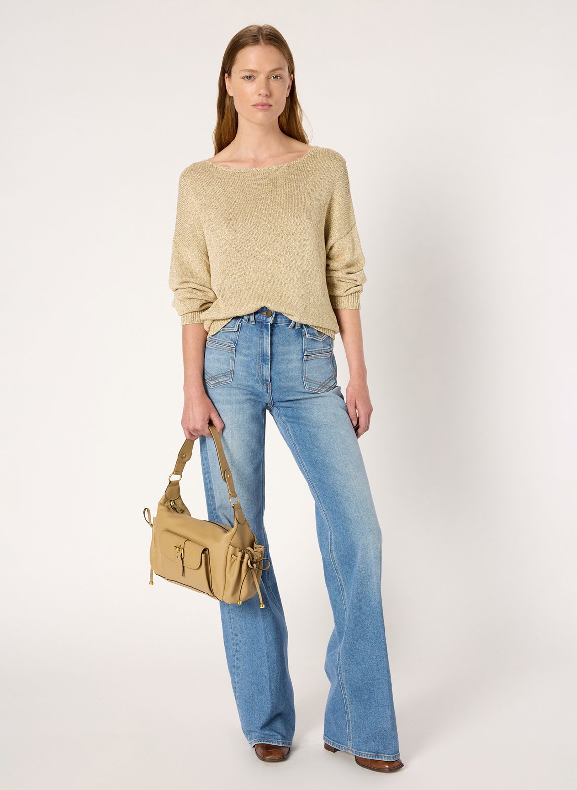 Pull ample col bateau en maille lurex GERARD DAREL Doré