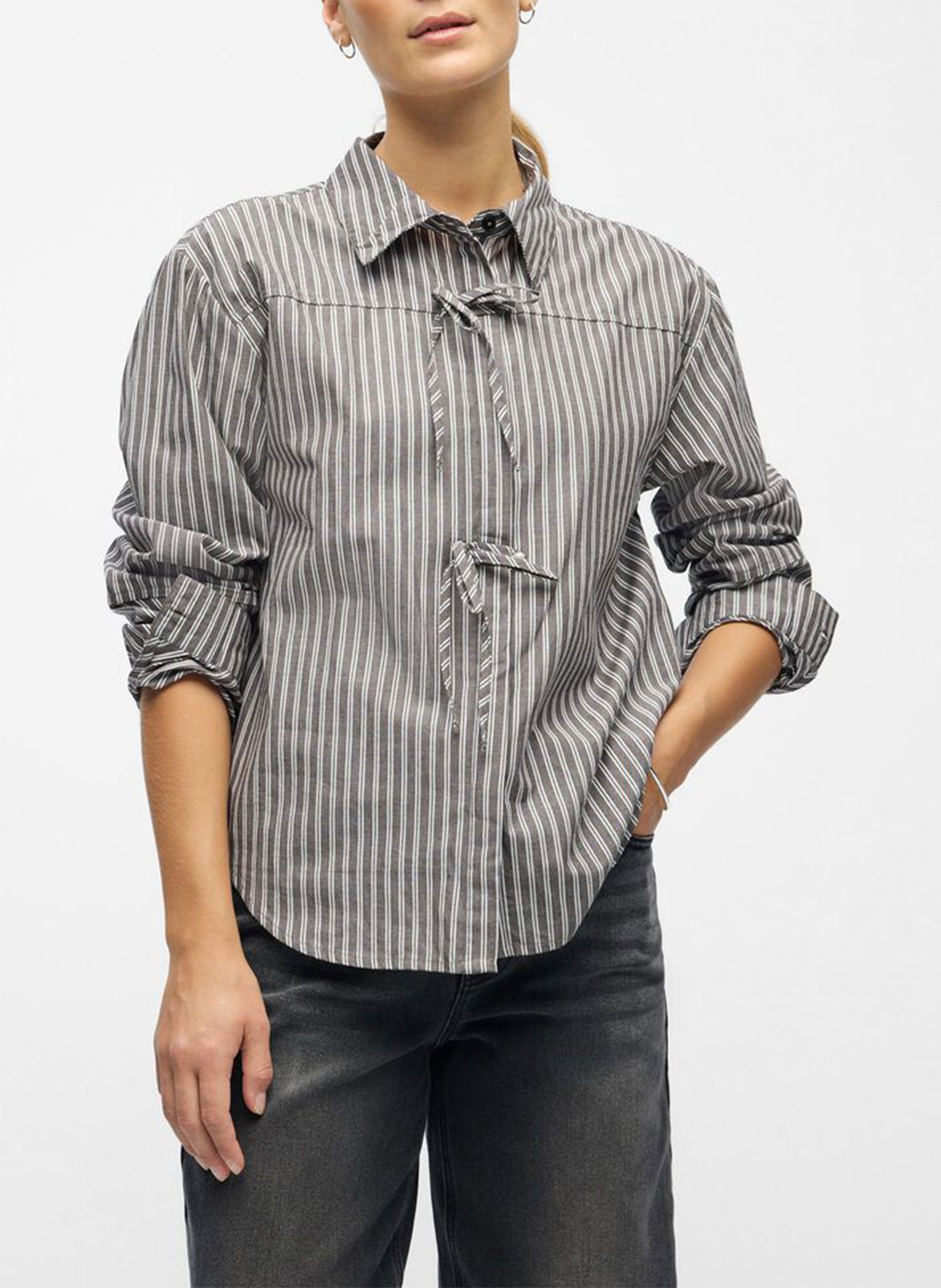 Overhemd met klassieke kraag en strepen OBJECT Bruin