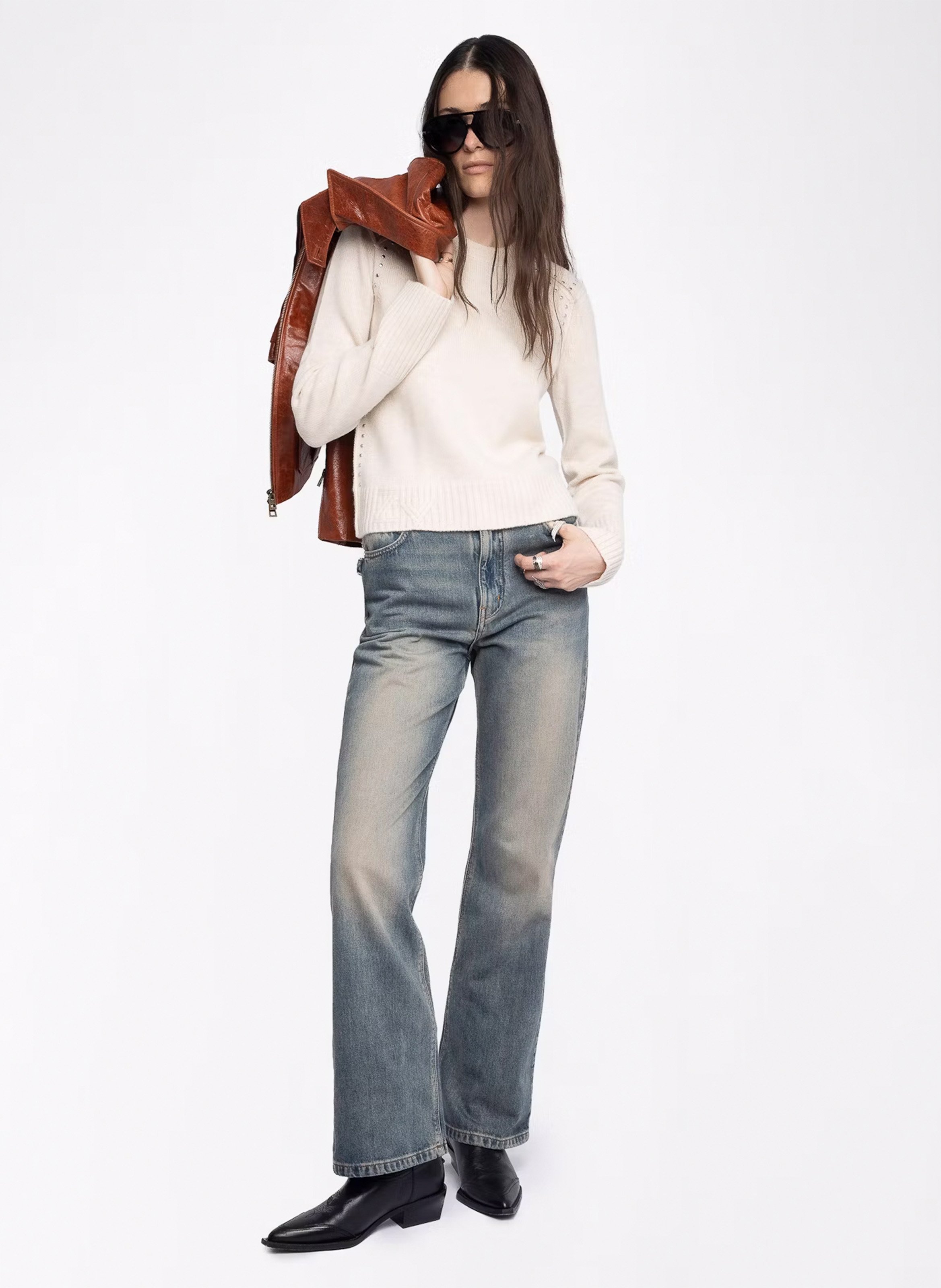 Maglione diritto con collo tondo in lana e cachemire ZADIG&VOLTAIRE Bianco