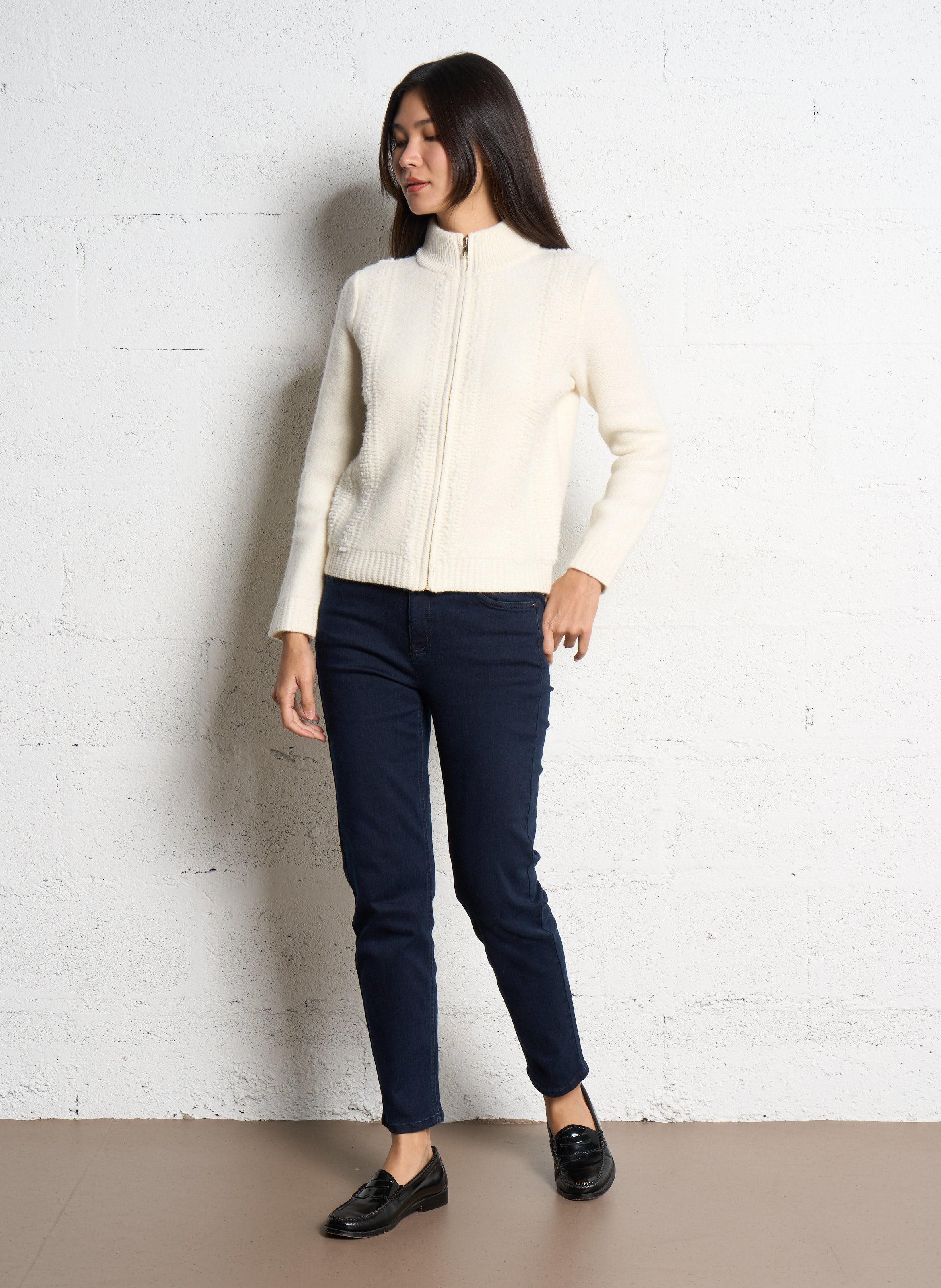 Straight high-neck wool cardigan MAISON 123 White