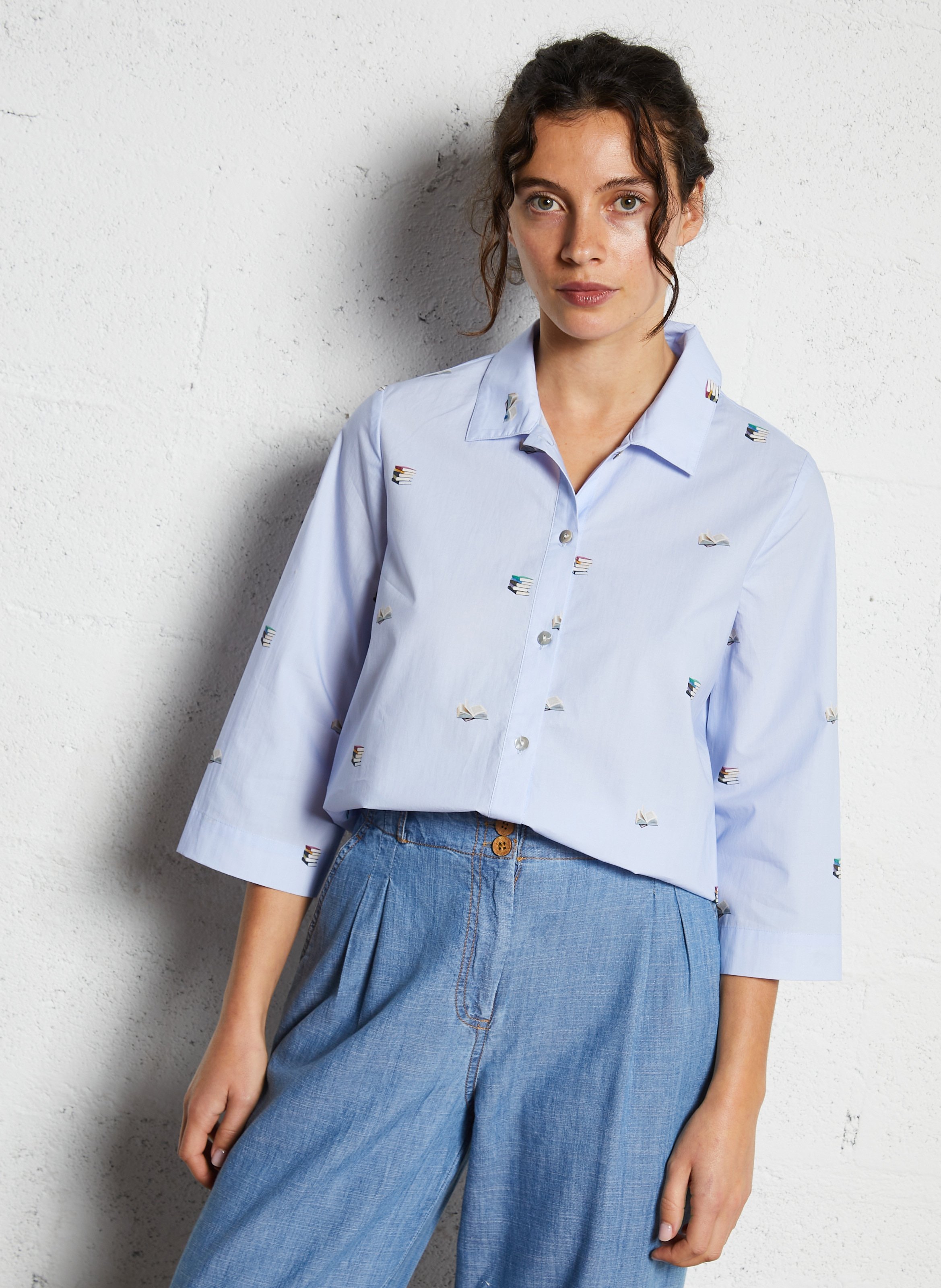 Straight printed cotton shirt with classic collar NICE THINGS