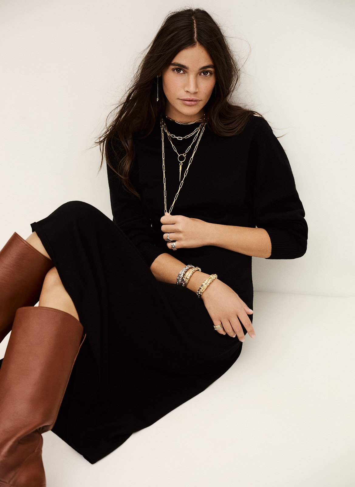 Robe midi col rond en laine mélangée BA&SH Noir