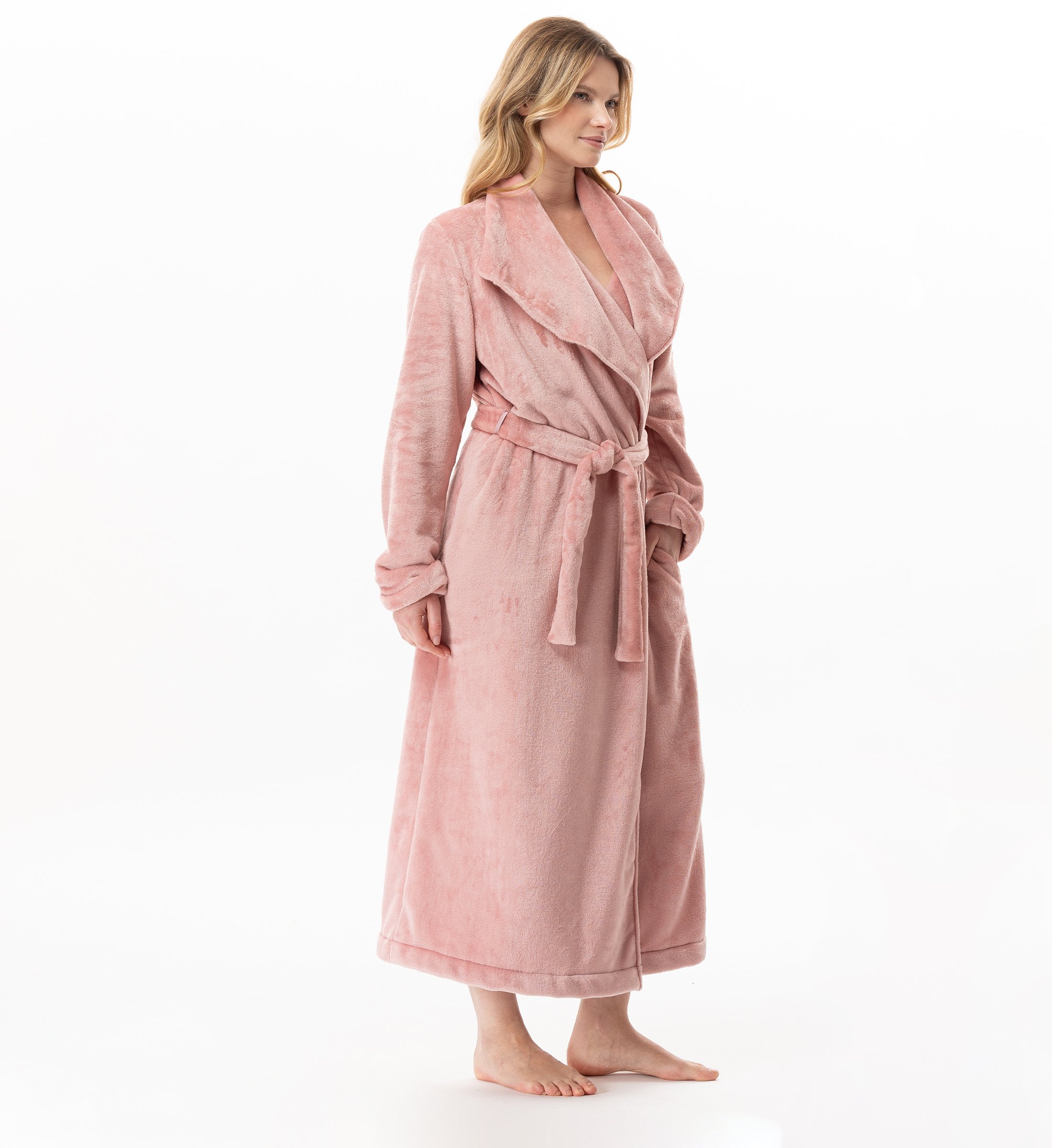 Long plush flannel crossover robe LE CHAT Pink