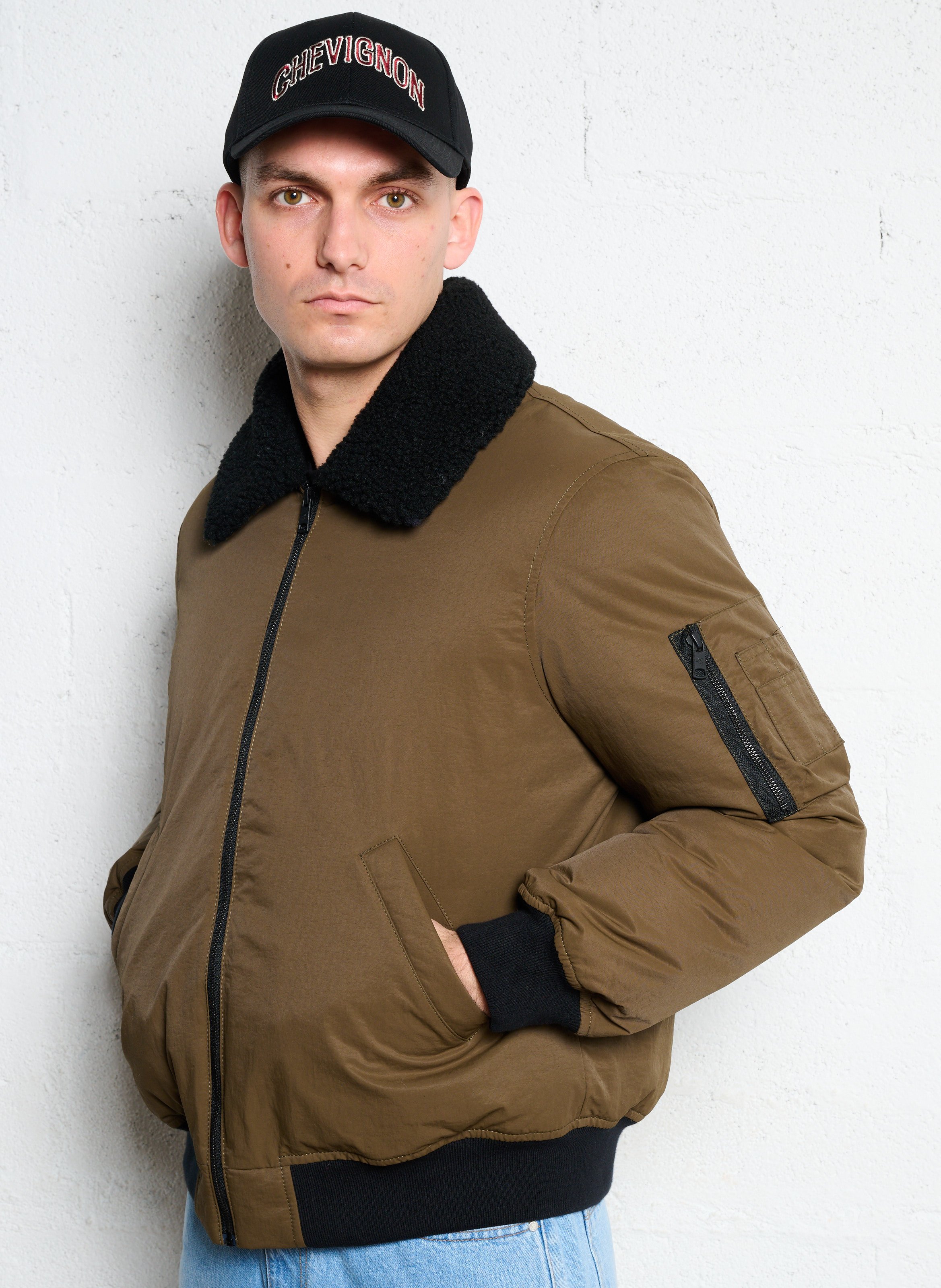 Blouson zippé uni à col sherpa CHEVIGNON Kaki