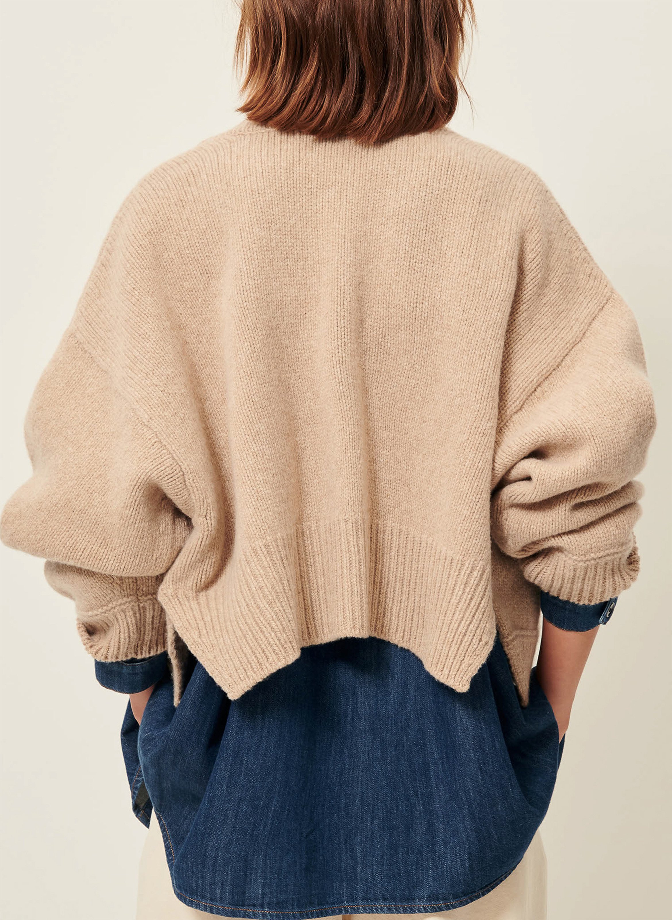 Cardigan oversize col V en laine SESSUN Beige