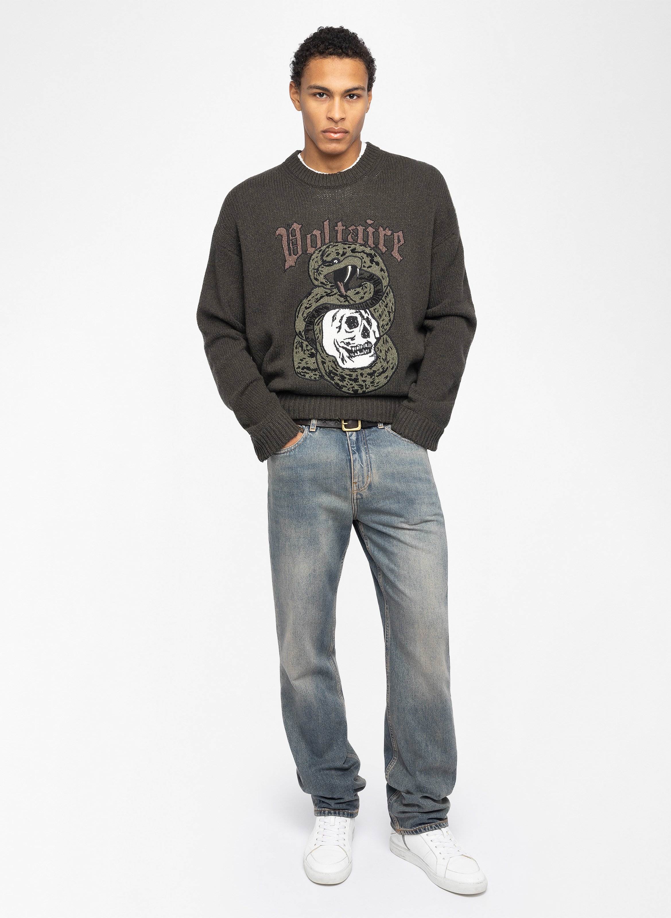 Straight round neck sweater embroidered in merino wool ZADIG&VOLTAIRE Green