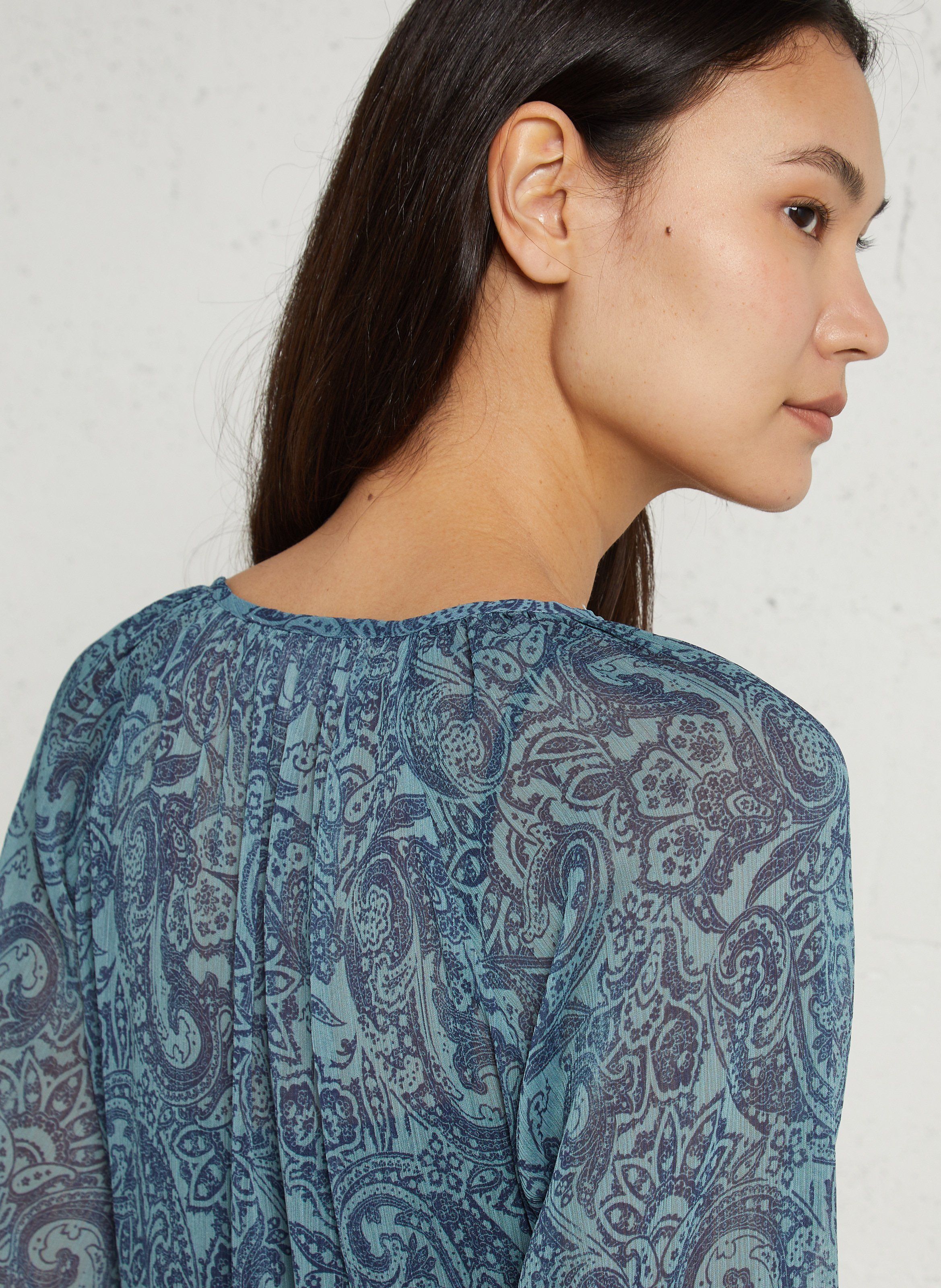 Robe longue col v imprimée  SUD EXPRESS Bleu