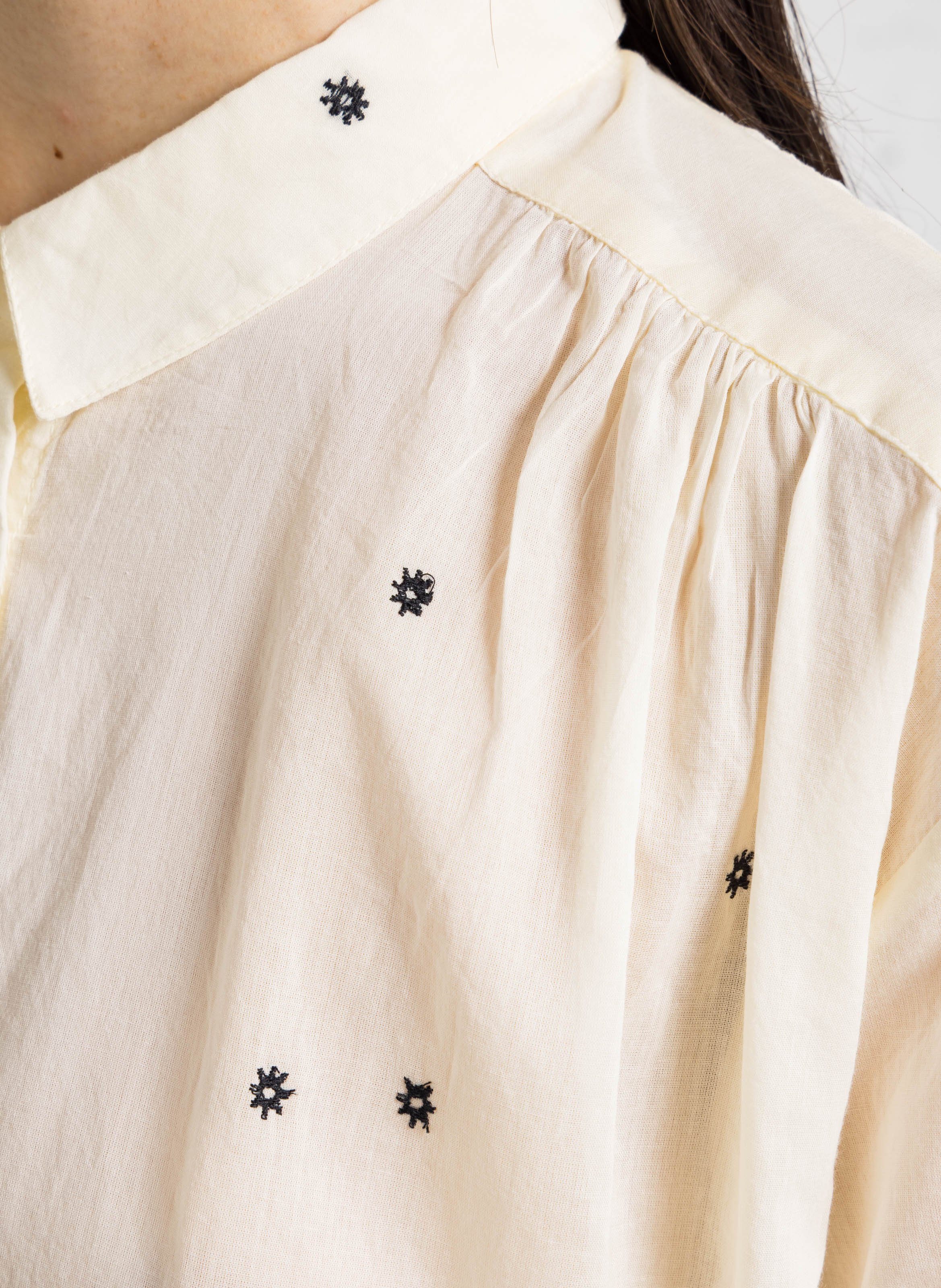 Straight embroidered cotton shirt with classic collar SACRECOEUR Black