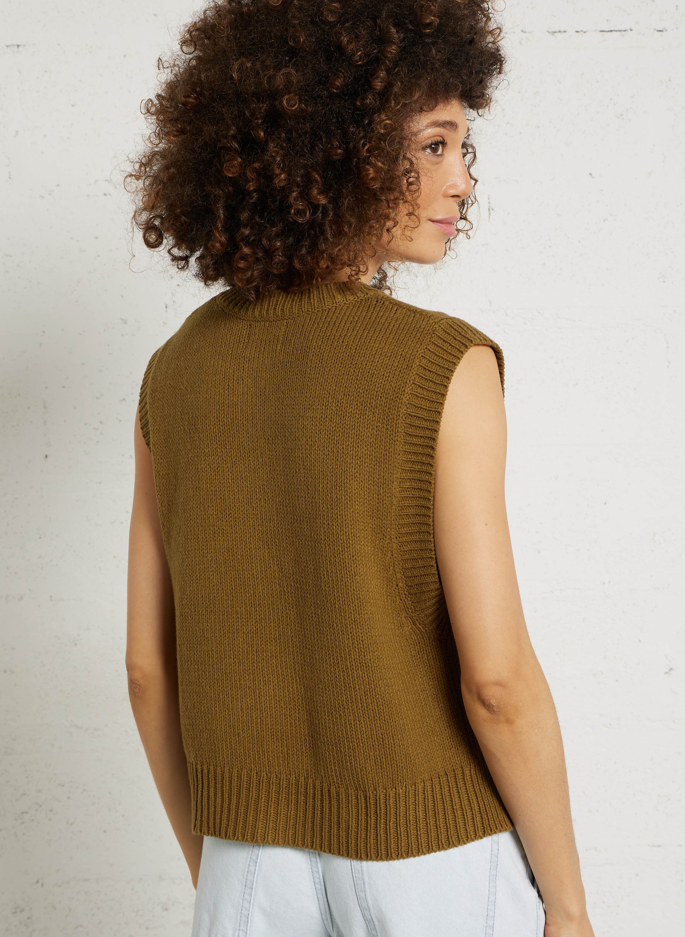 Mouwloze effen katoenen vest BELLA JONES Kaki