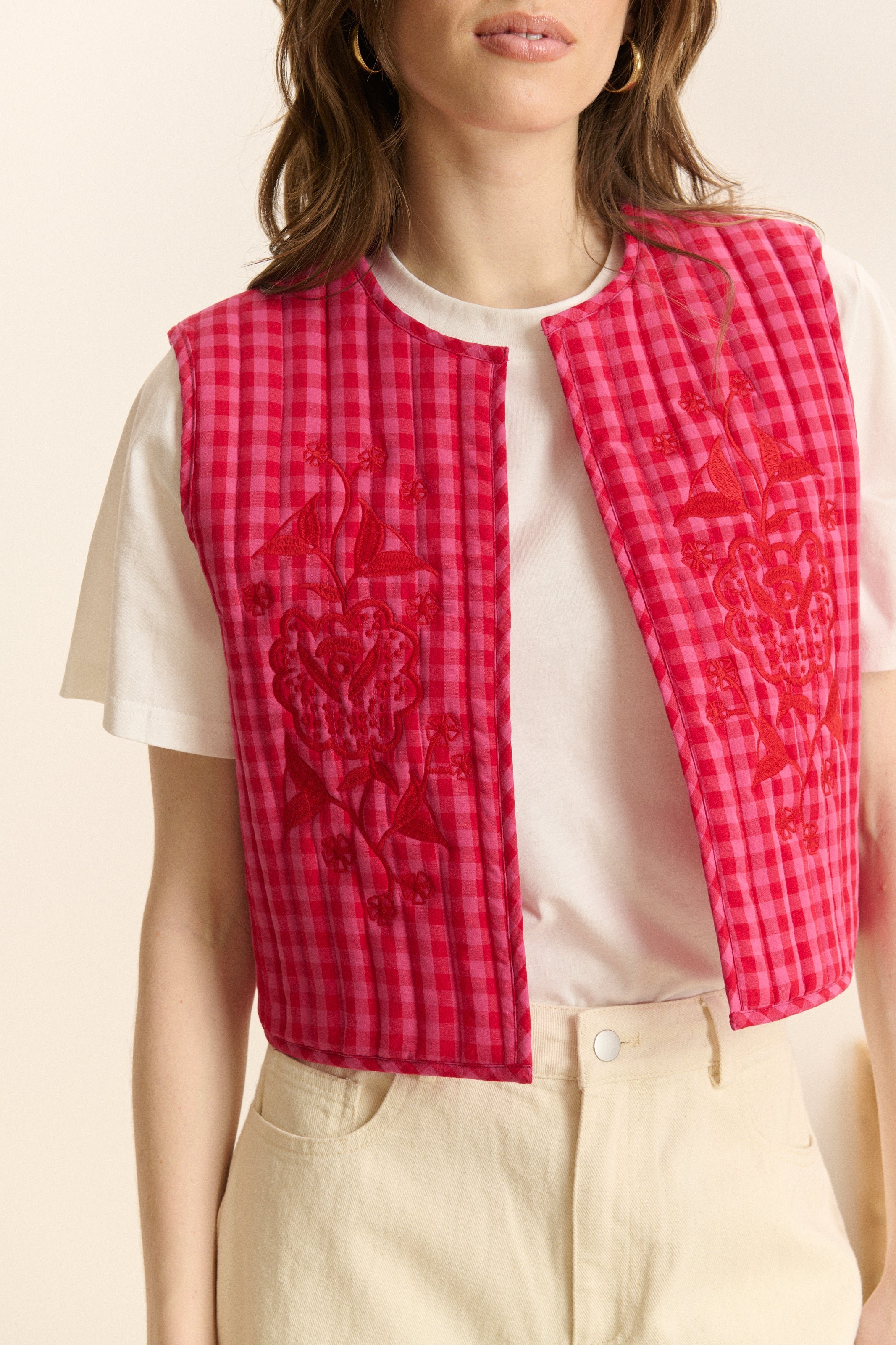 Checkered Sleeveless Quilted Vest GARANCE PARIS Pink