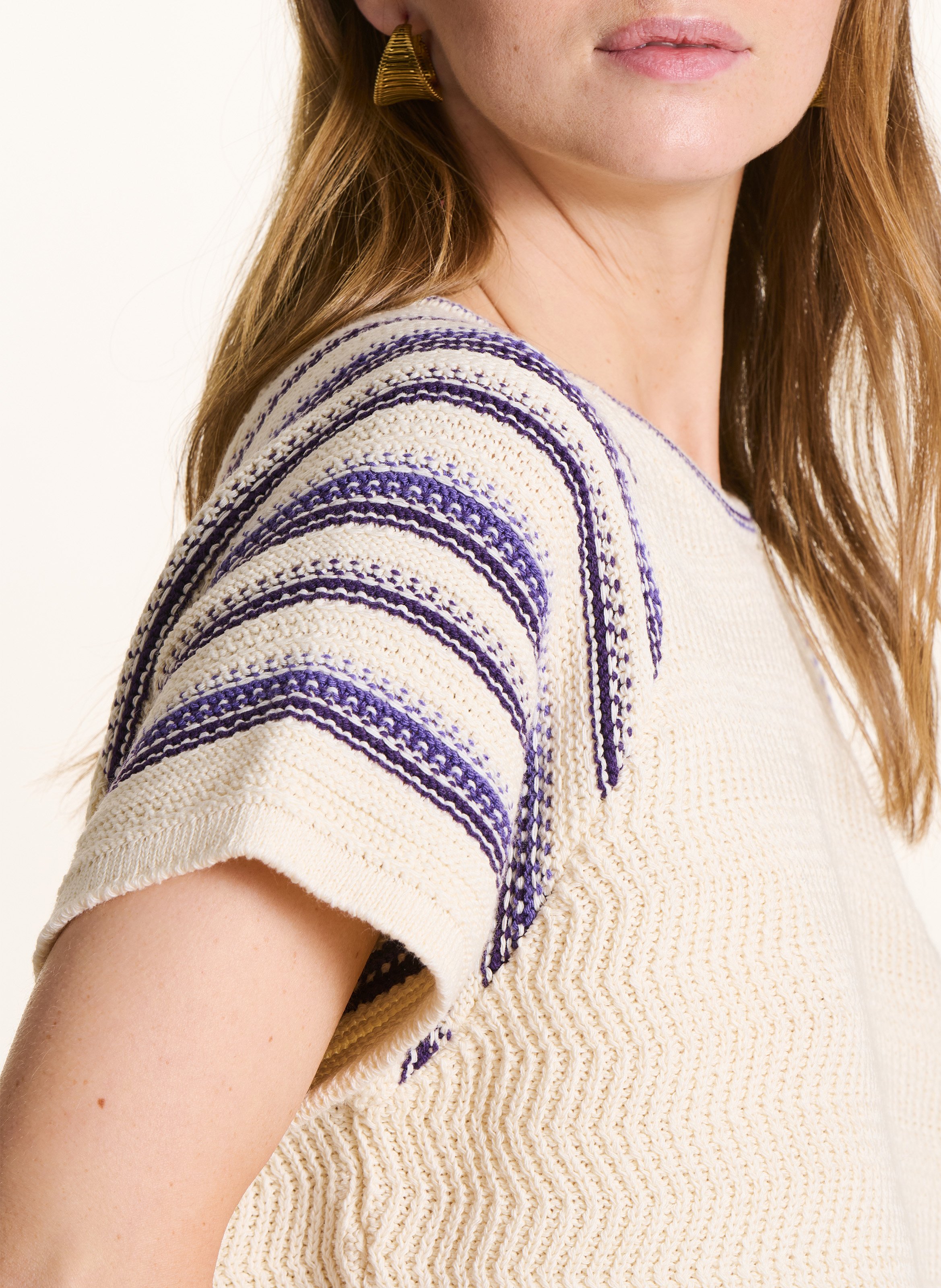 Short striped fancy knit sweater LA FEE MARABOUTEE Purple