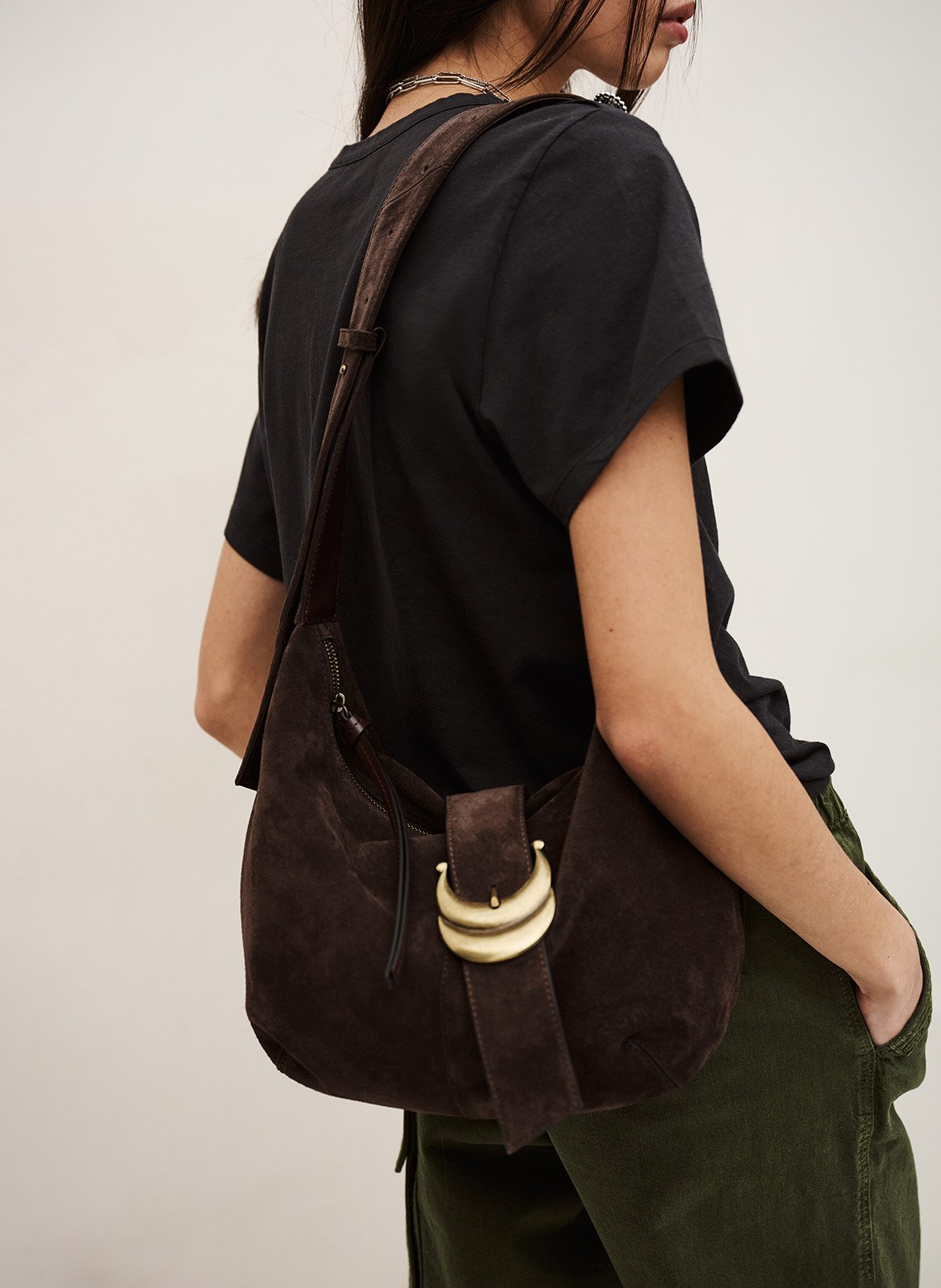 Sac hobo uni en daim BA&SH Marron