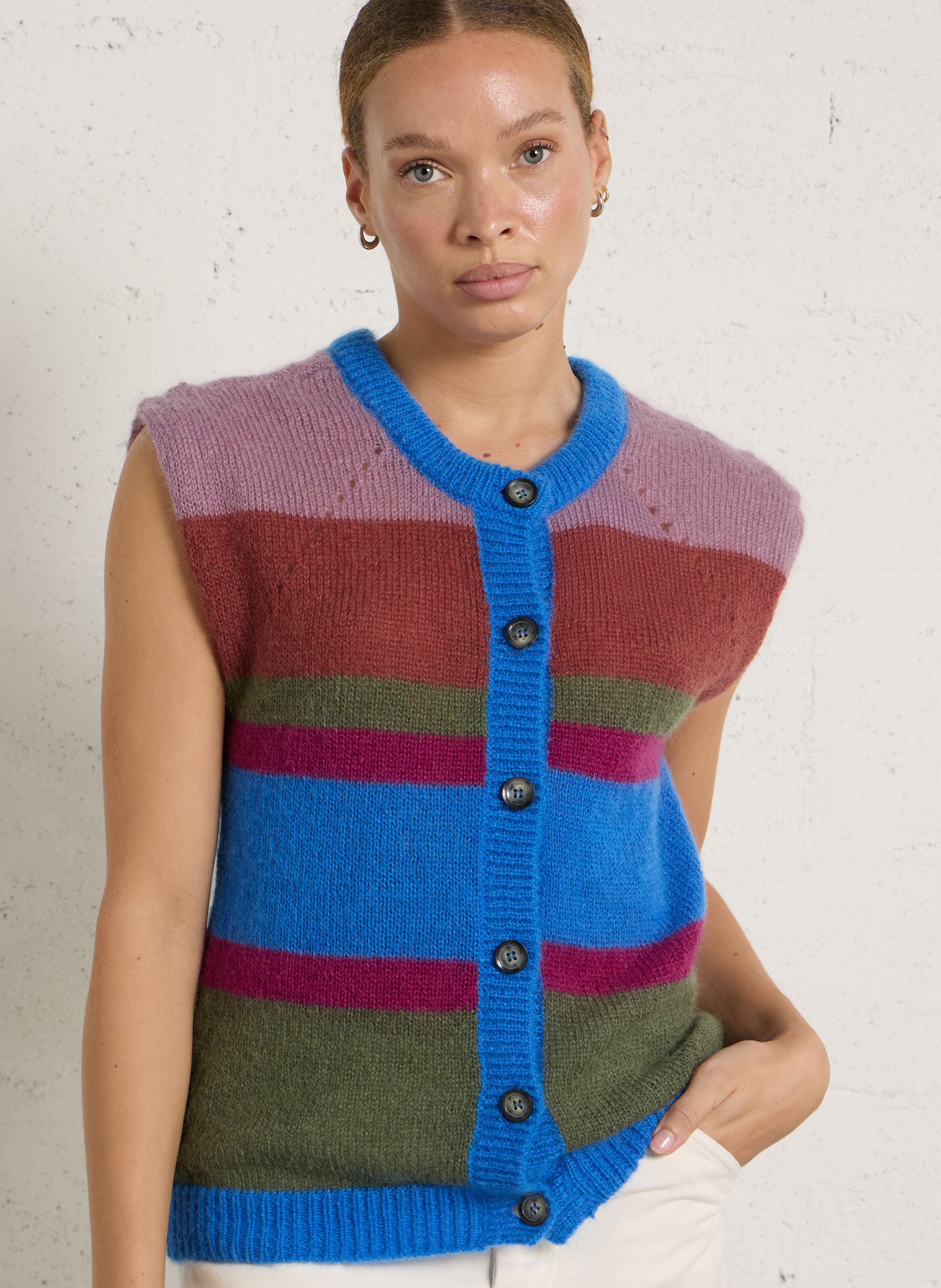 Gilet droit en laine mélangée LEON & HARPER Multicolore