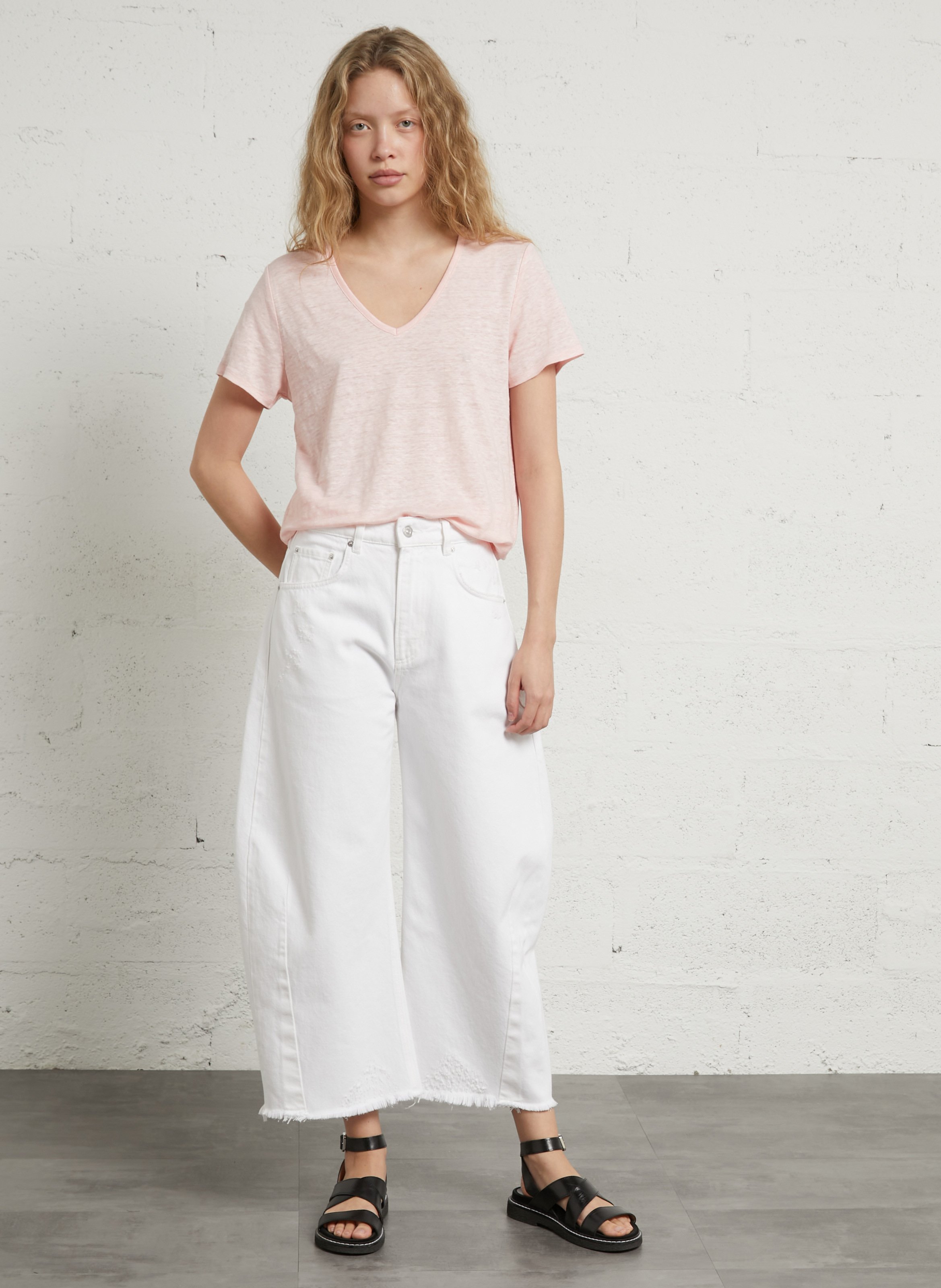 Wijde jeans met hoge taille | katoenblend BERENICE Wit