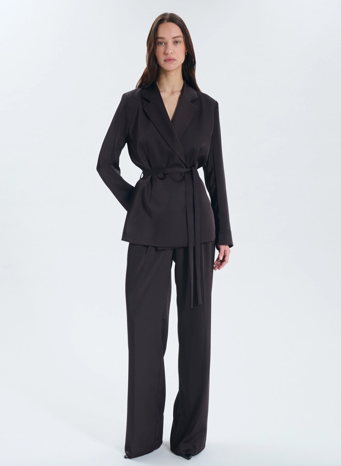 Pantalon large satiné ZAPA Marron