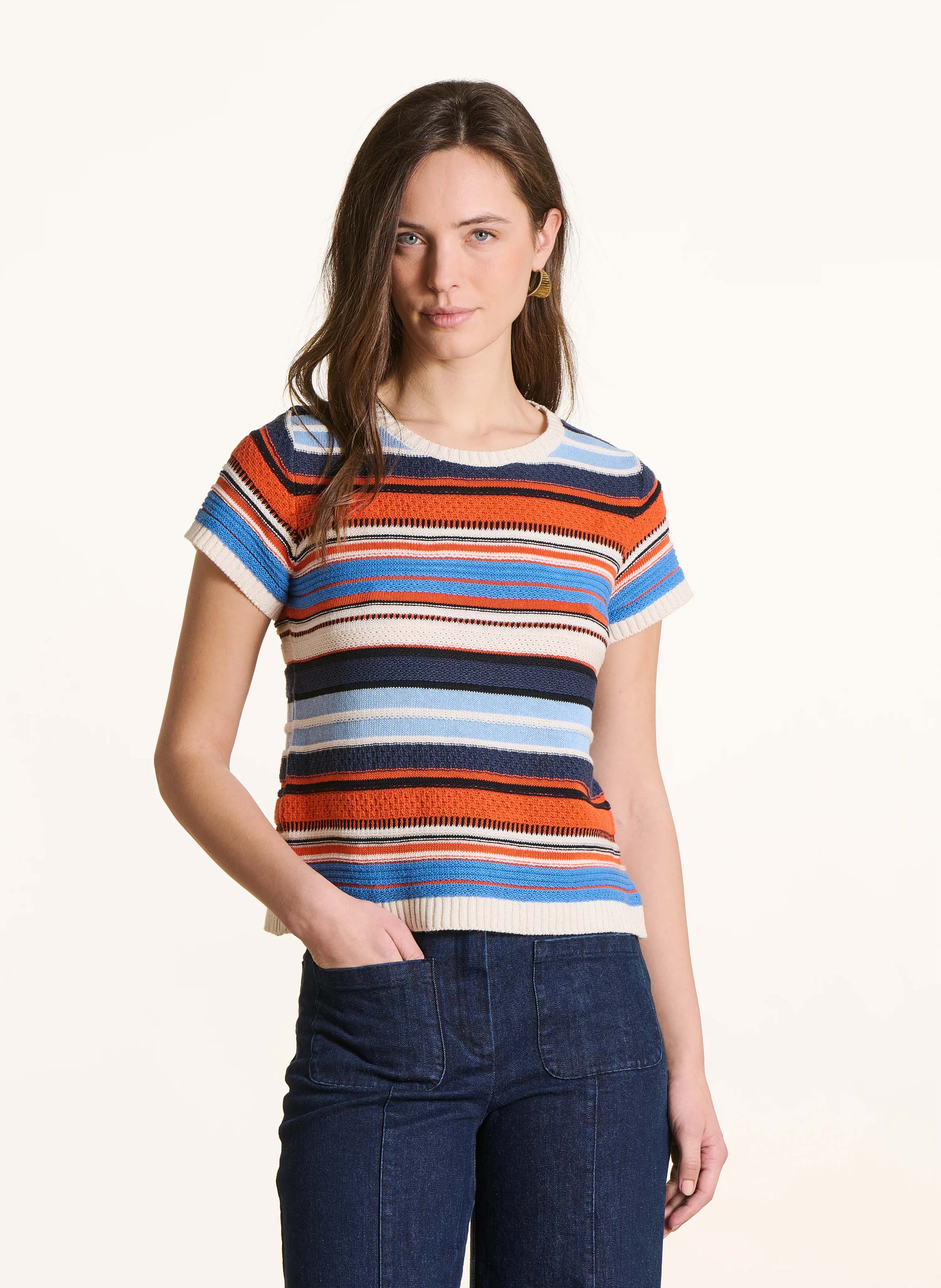 Kurzer Rundhalspullover mit Streifen LA FEE MARABOUTEE