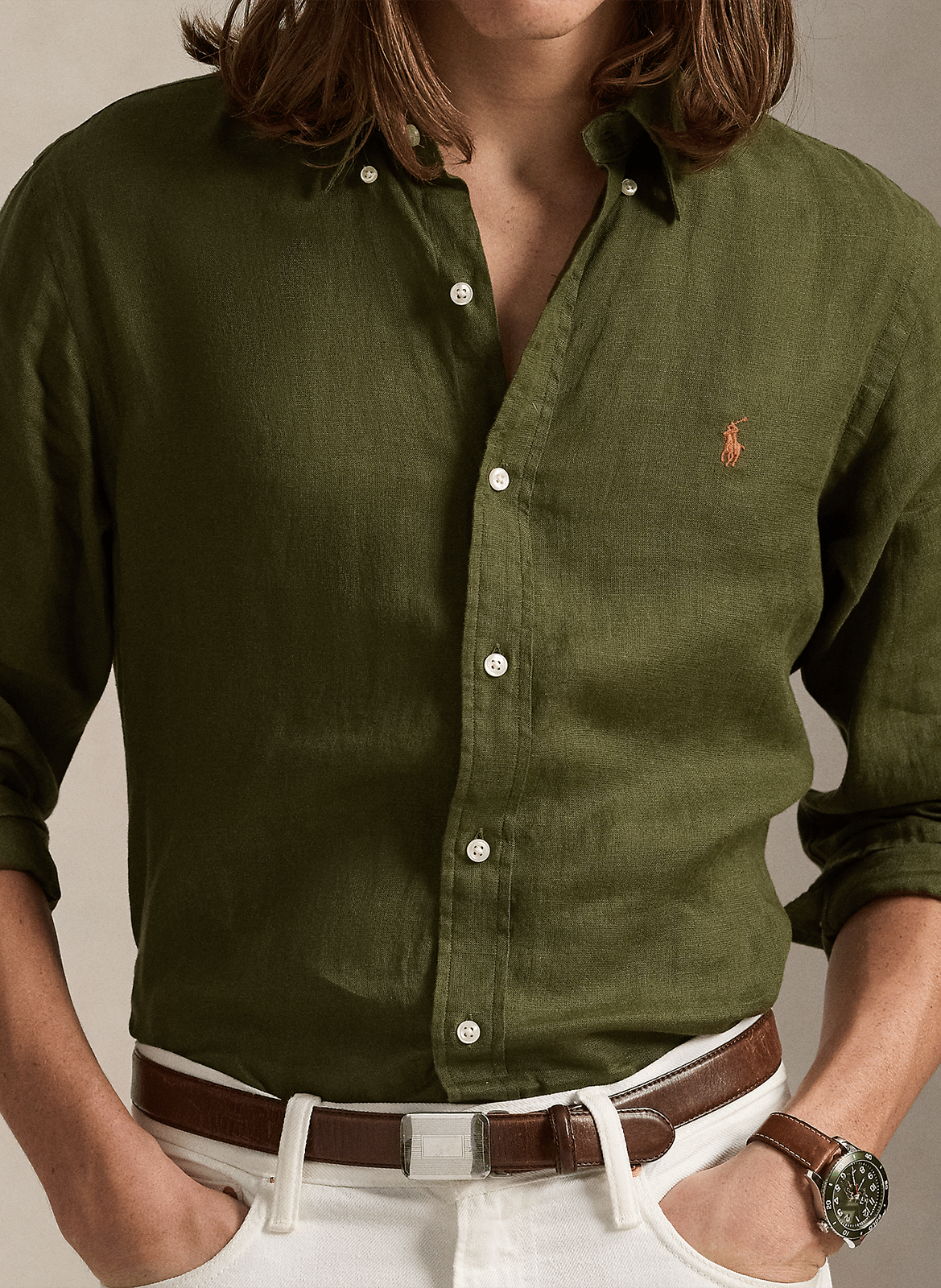 Regular-Fit-Hemd - Leinen POLO RALPH LAUREN Grun