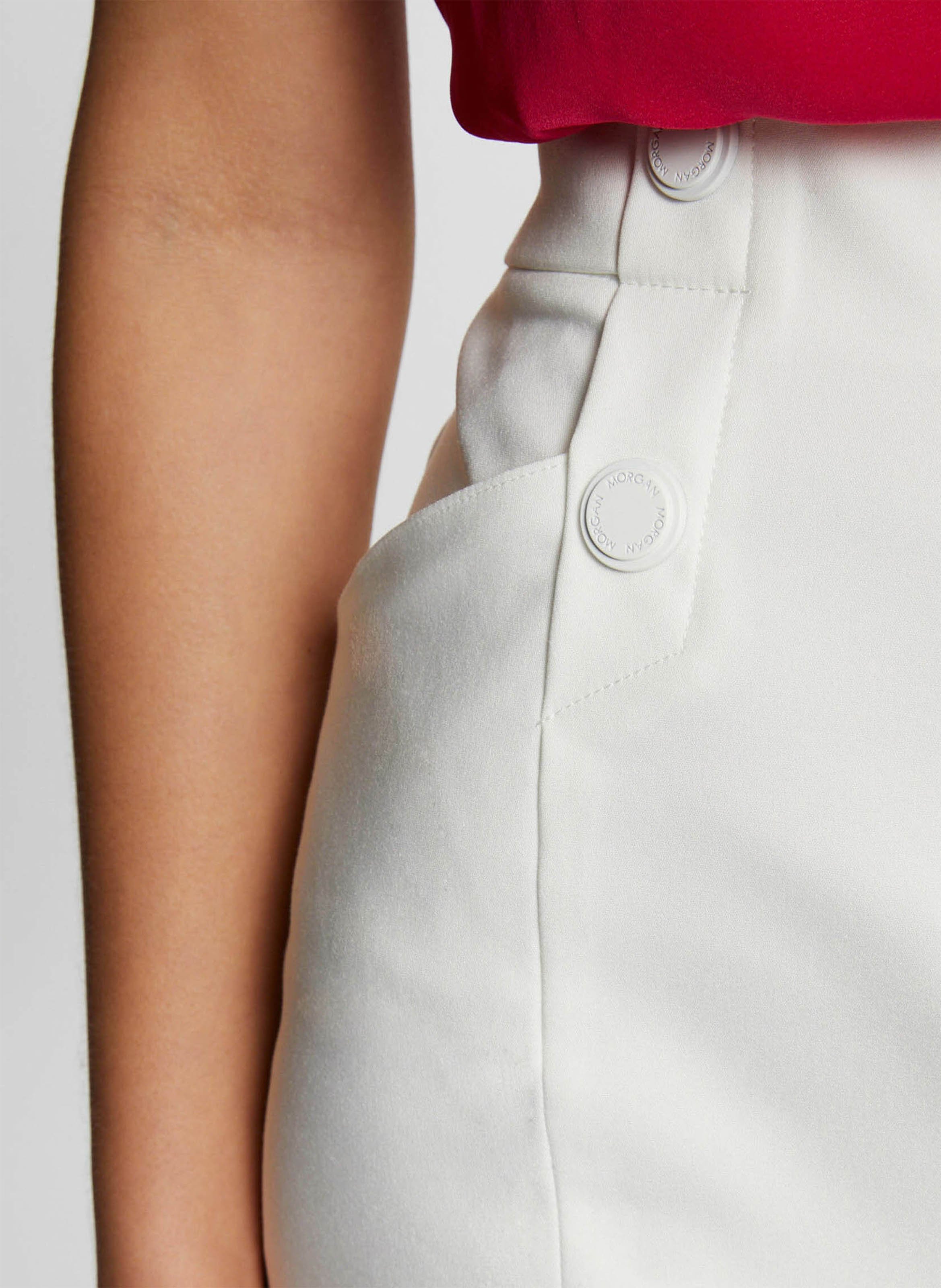 Jupe courte à boutons en coton mélangé MORGAN Blanc