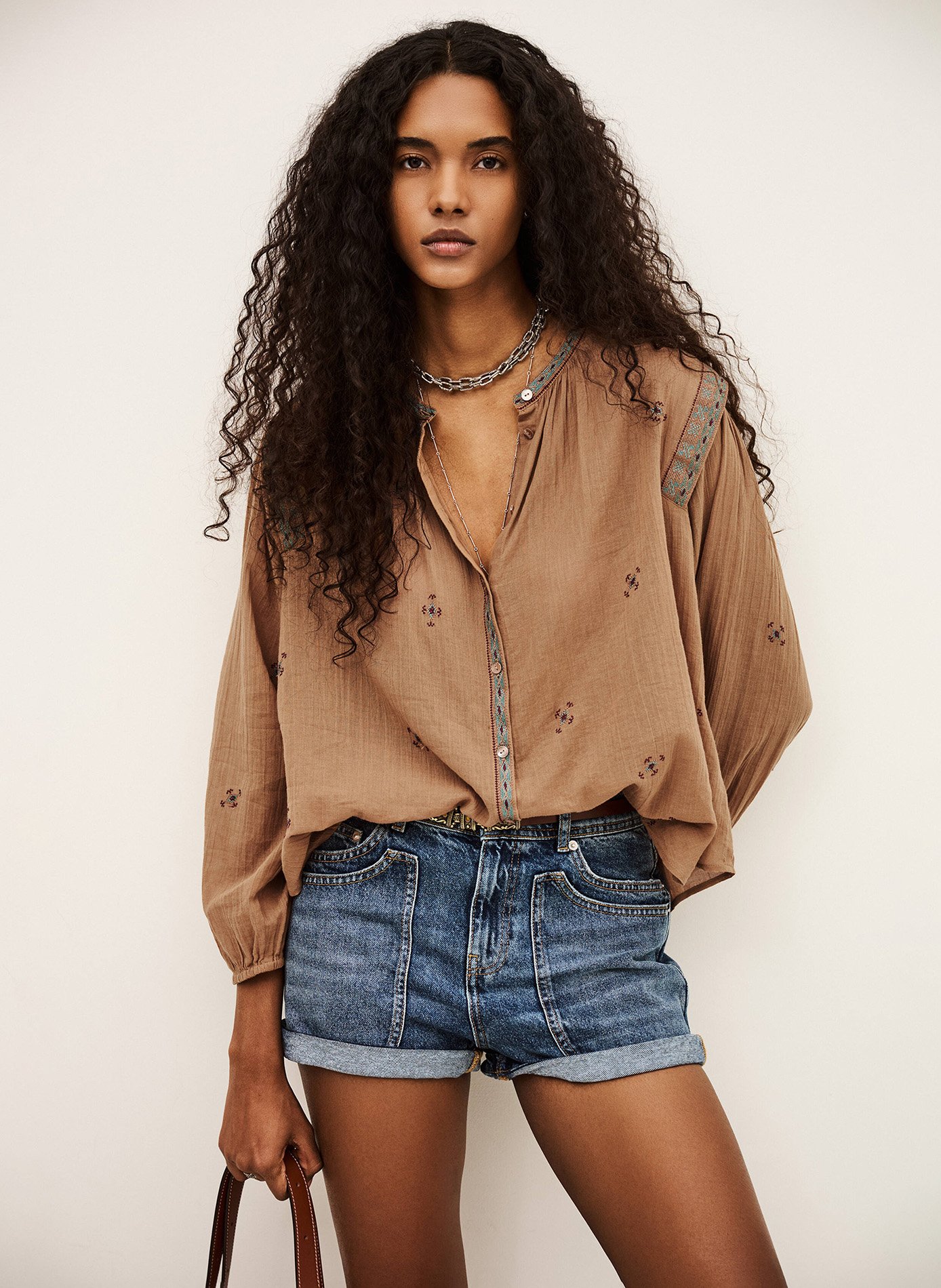 Chemise col rond en coton BA&SH Beige