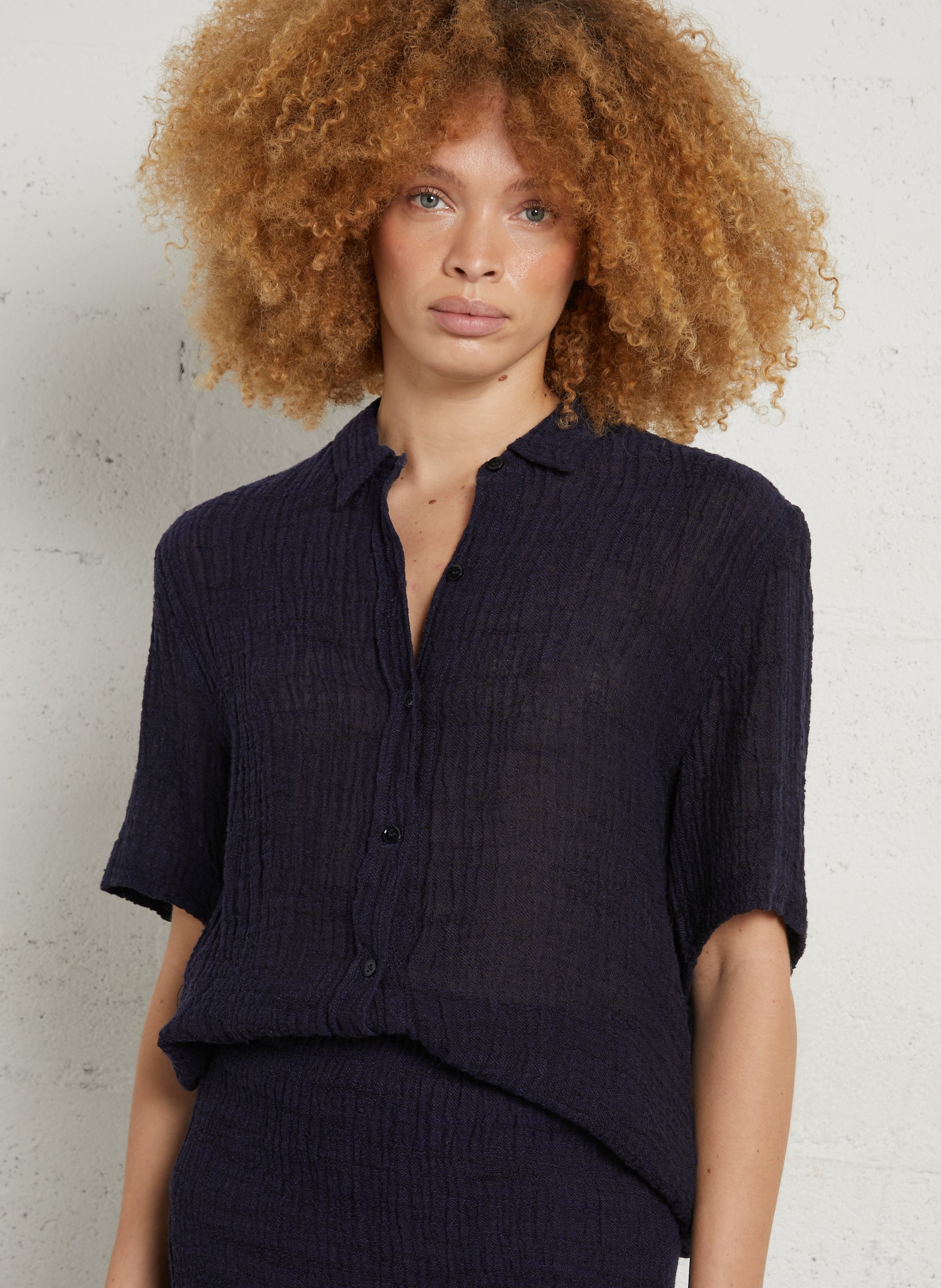 Rechte linnenmix blouse met textuur MASSCOB Blauw
