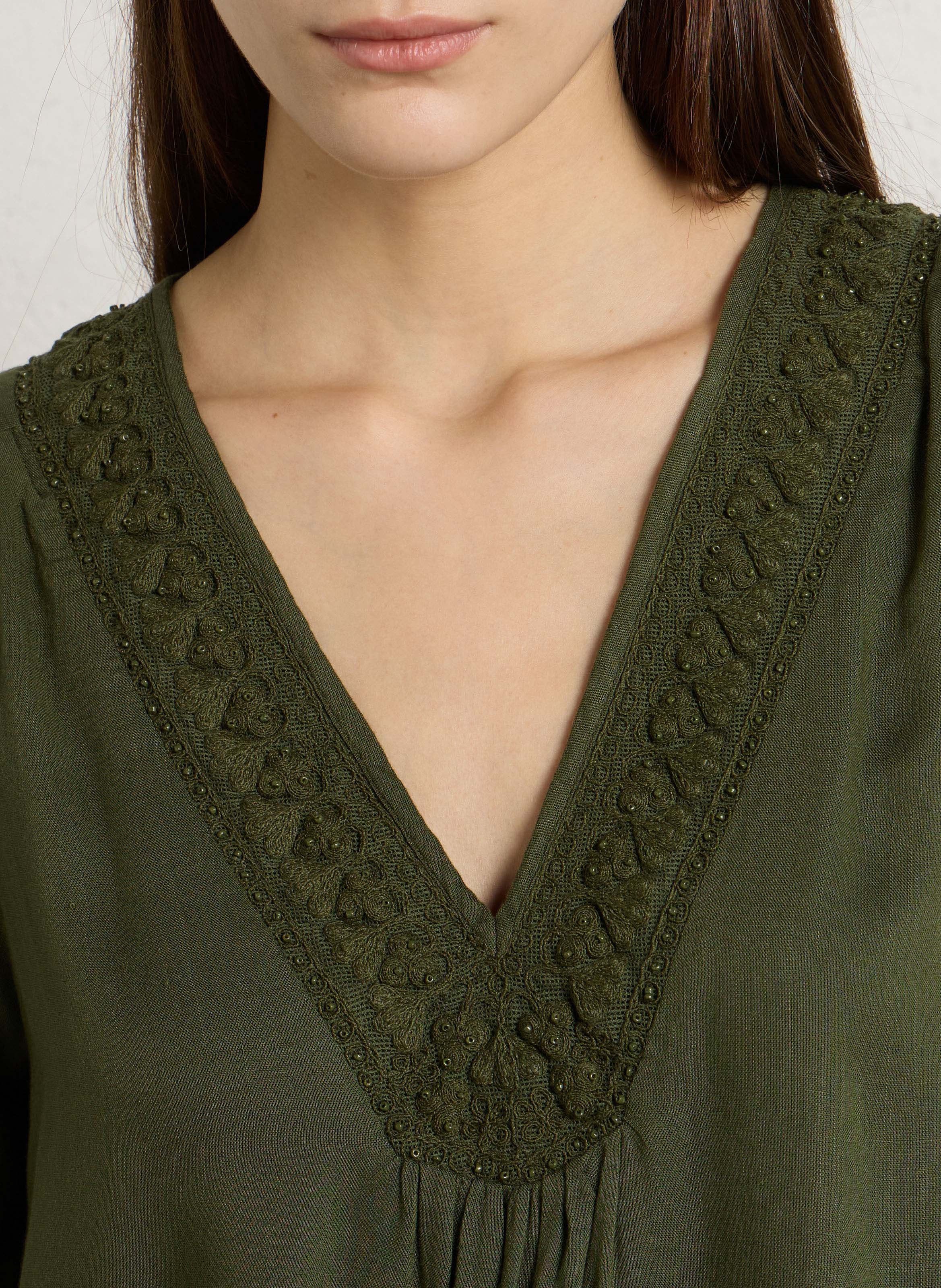 Embroidered V-neck blouse MAISON 123 Khaki
