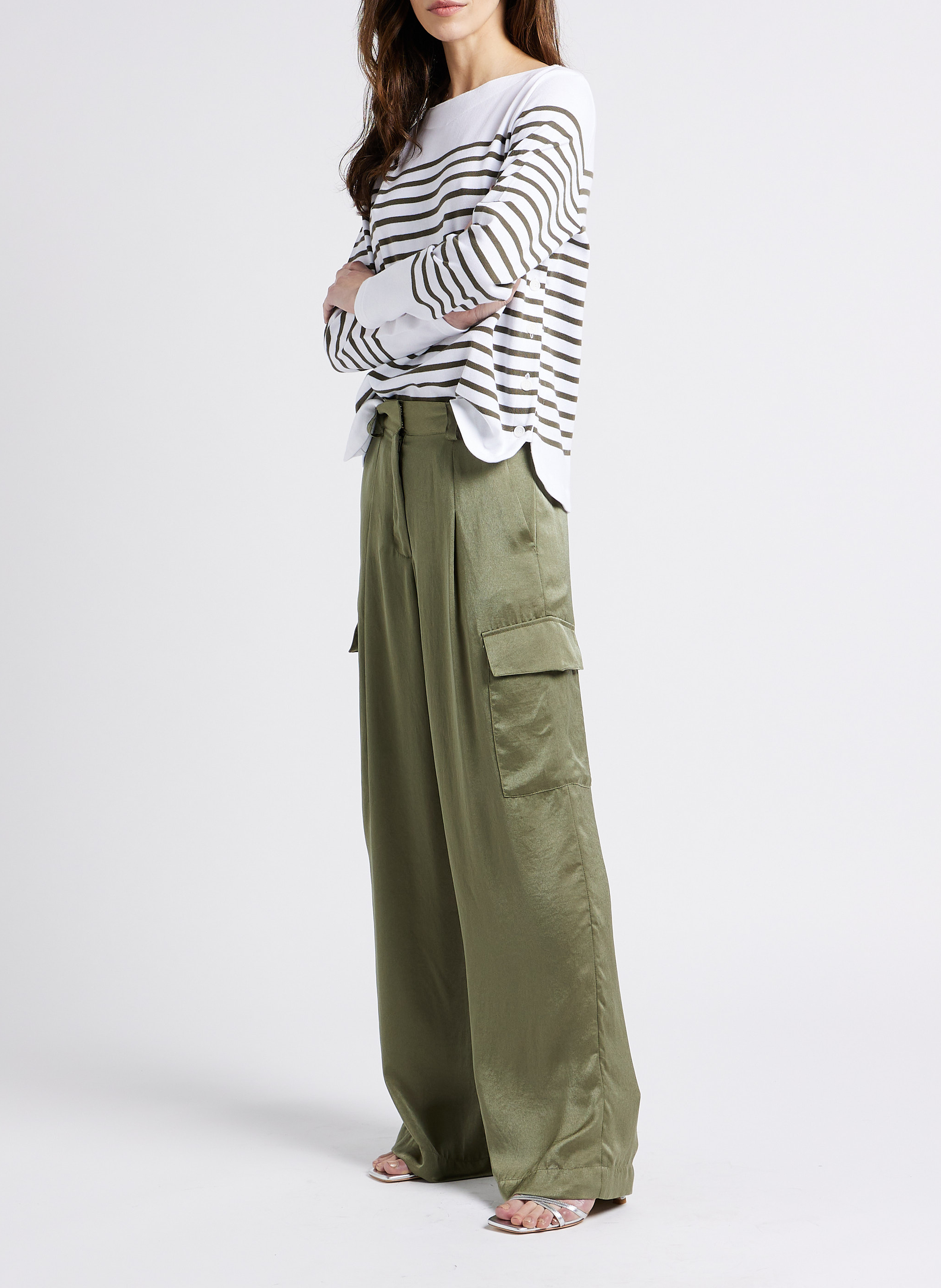 Pantalon large effet satiné BA&SH Kaki