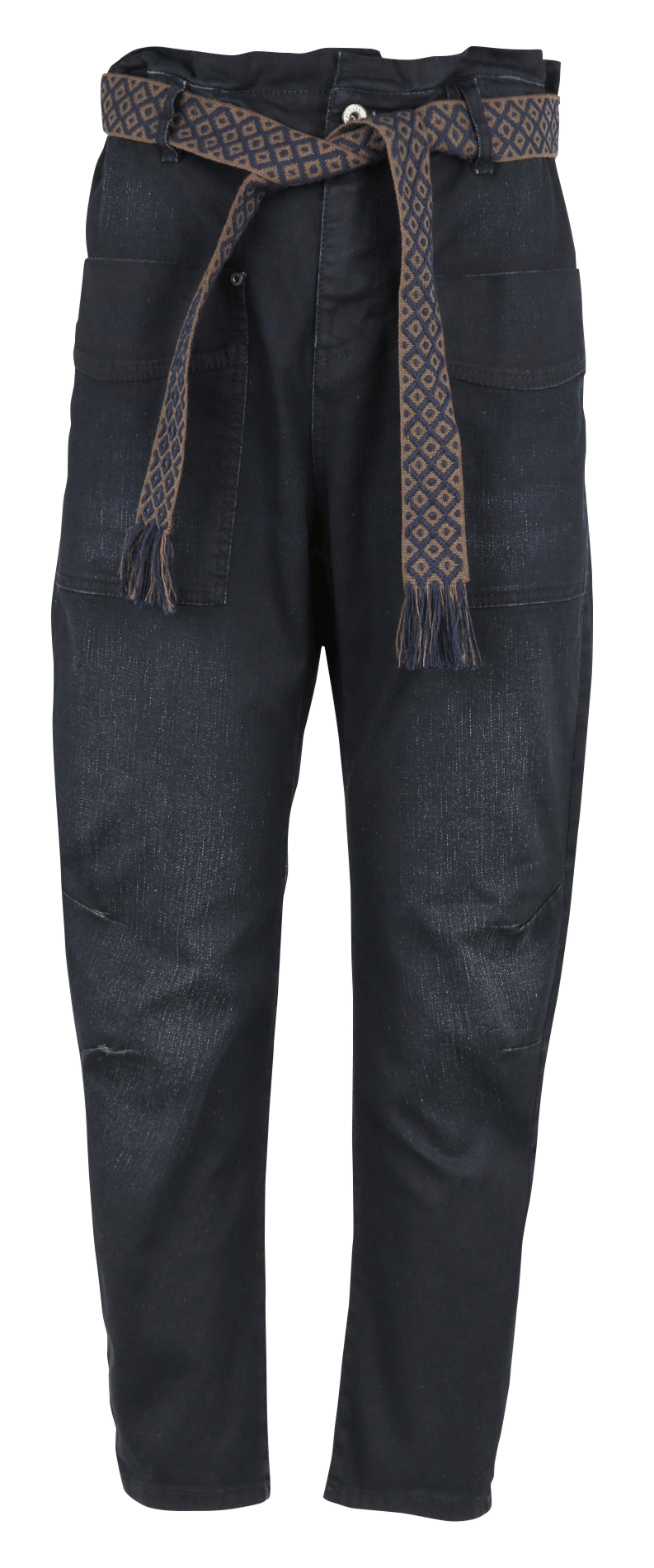 Straight Leg Paper Bag Pants in Mixed Cotton PLEASE Blue