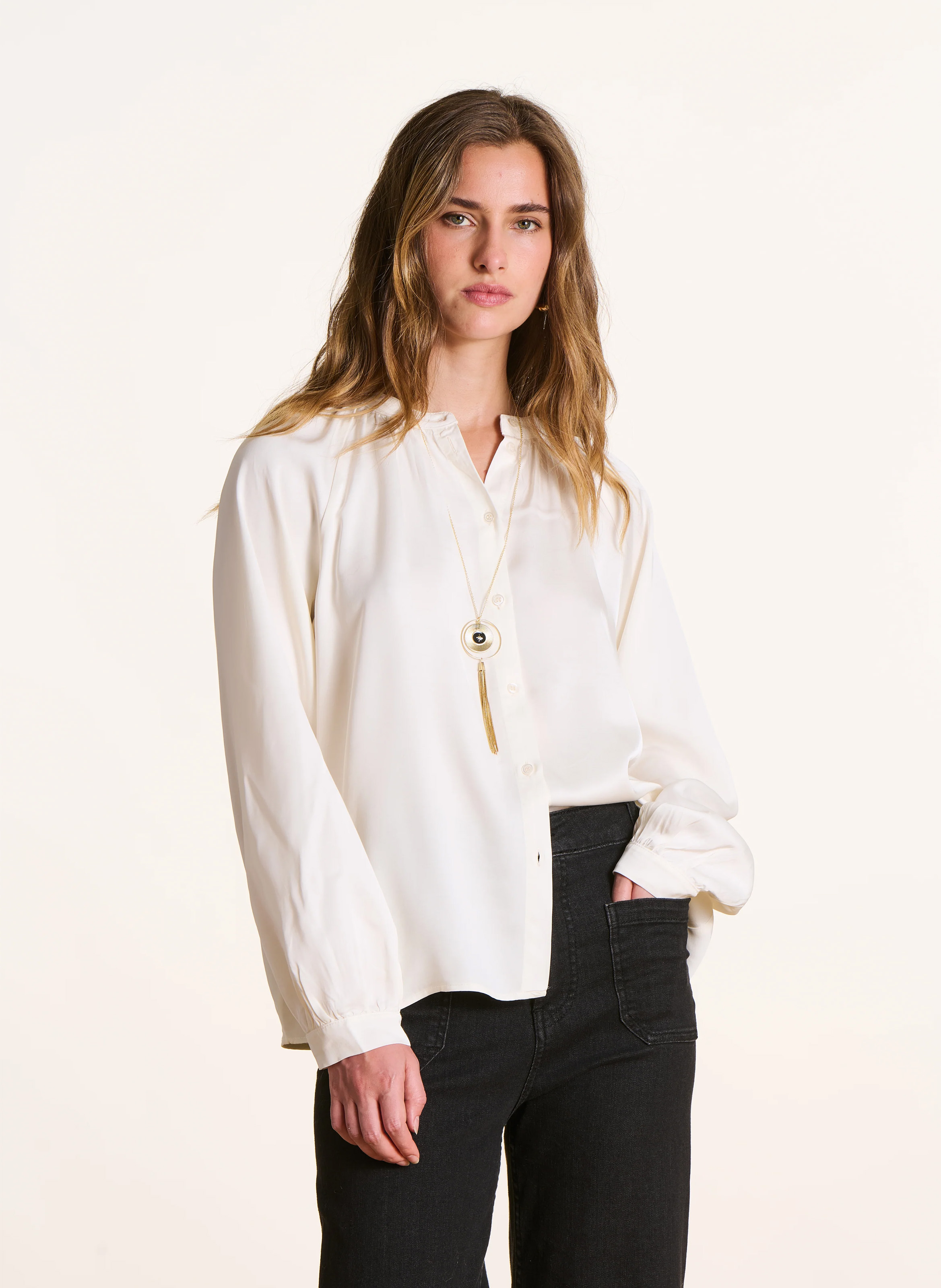 Chemise ample unie col rond LA FEE MARABOUTEE Blanc