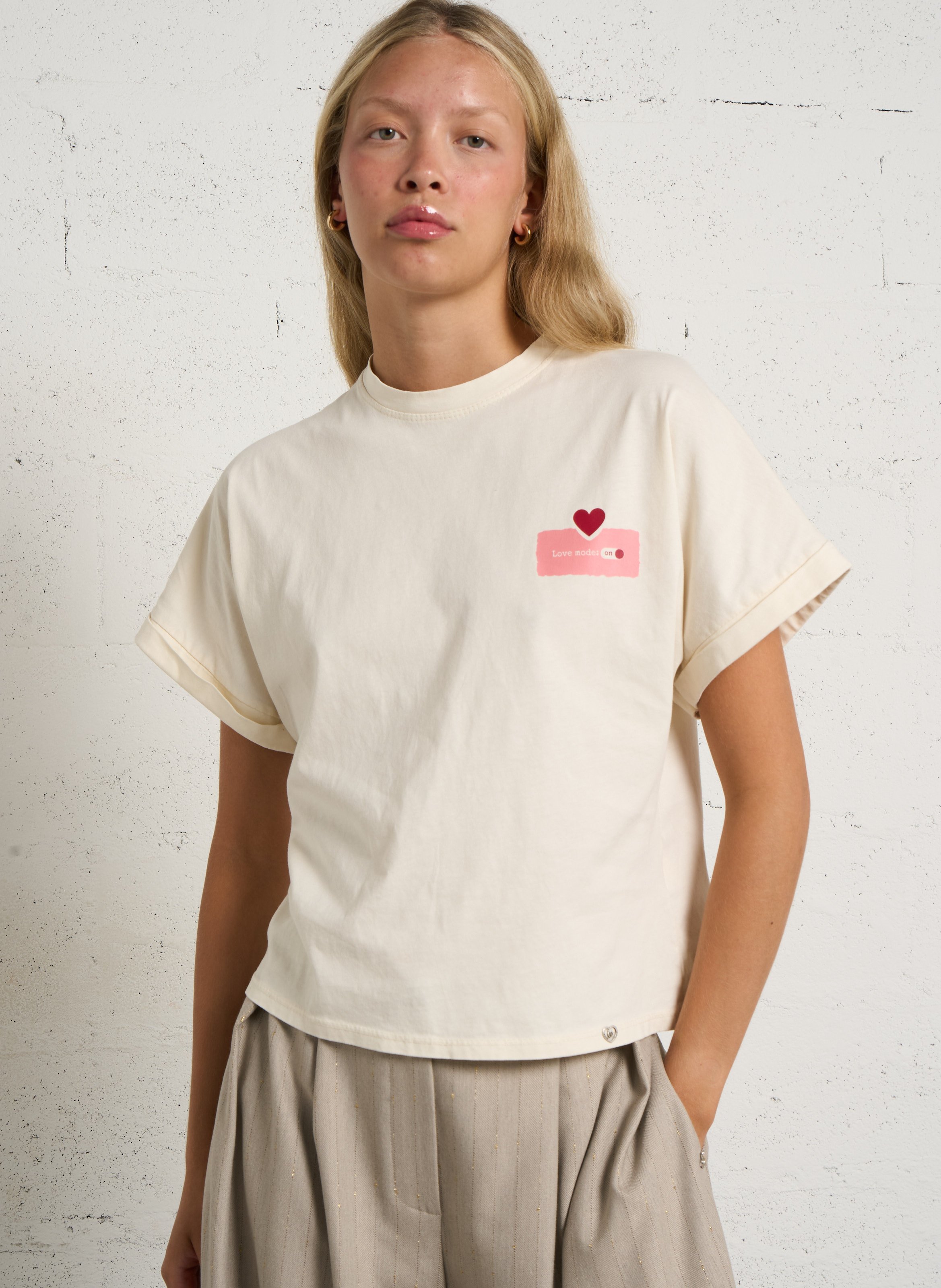Oversized cotton T-shirt PLEASE Beige
