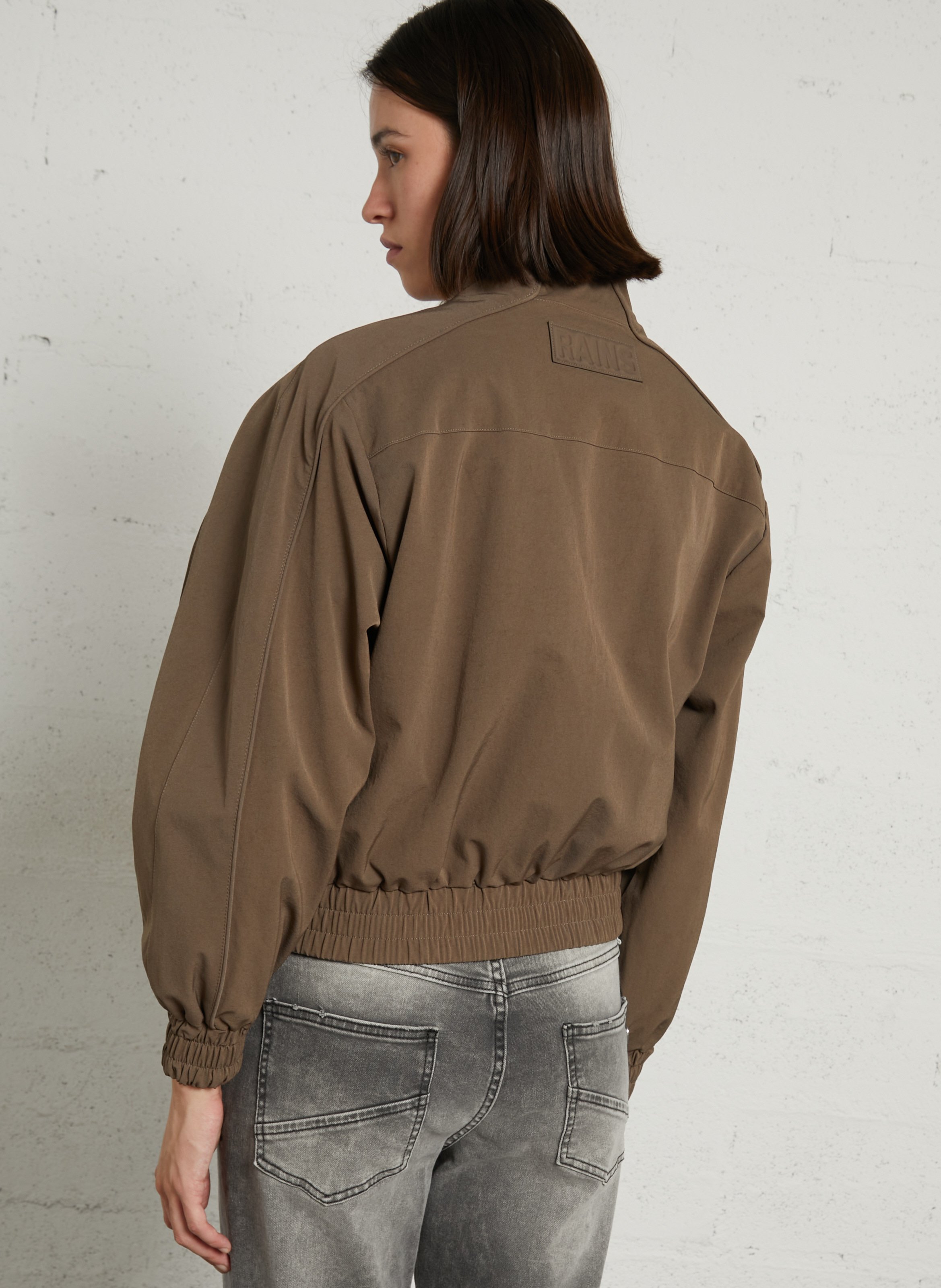 Oversized high collar jacket RAINS Brown