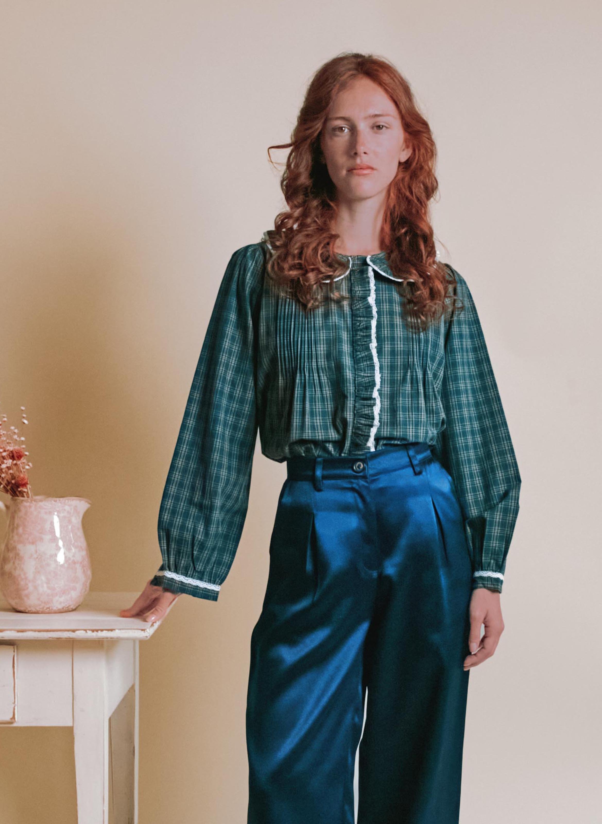 Baumwollbluse mit Bubikragen EMILE ET IDA Grun