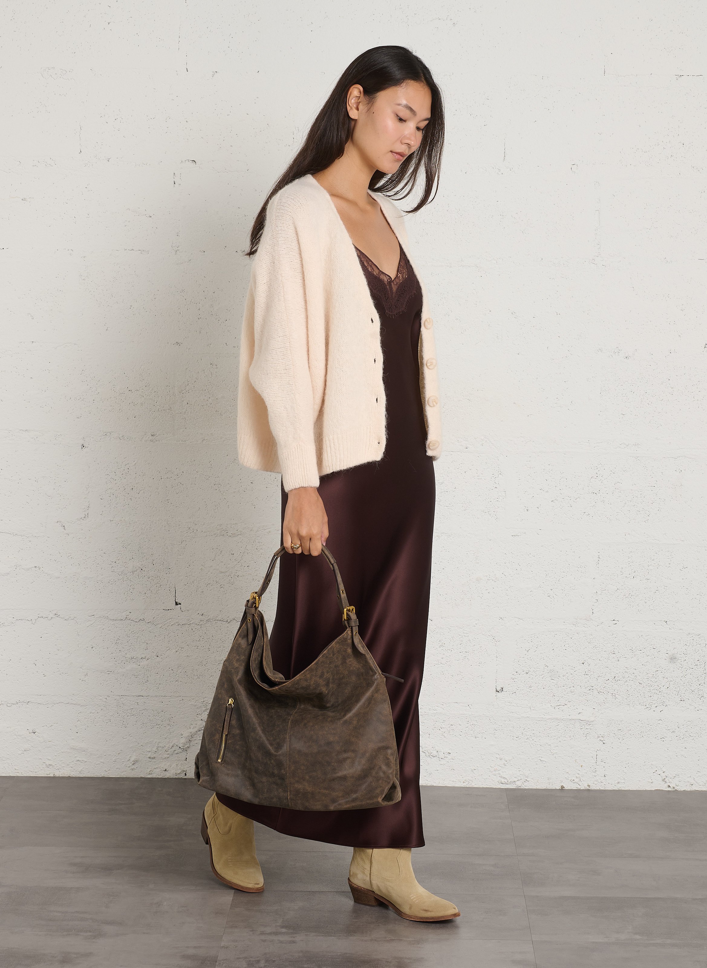 Long dress with V-neck in satin effect MAISON 123 Purple