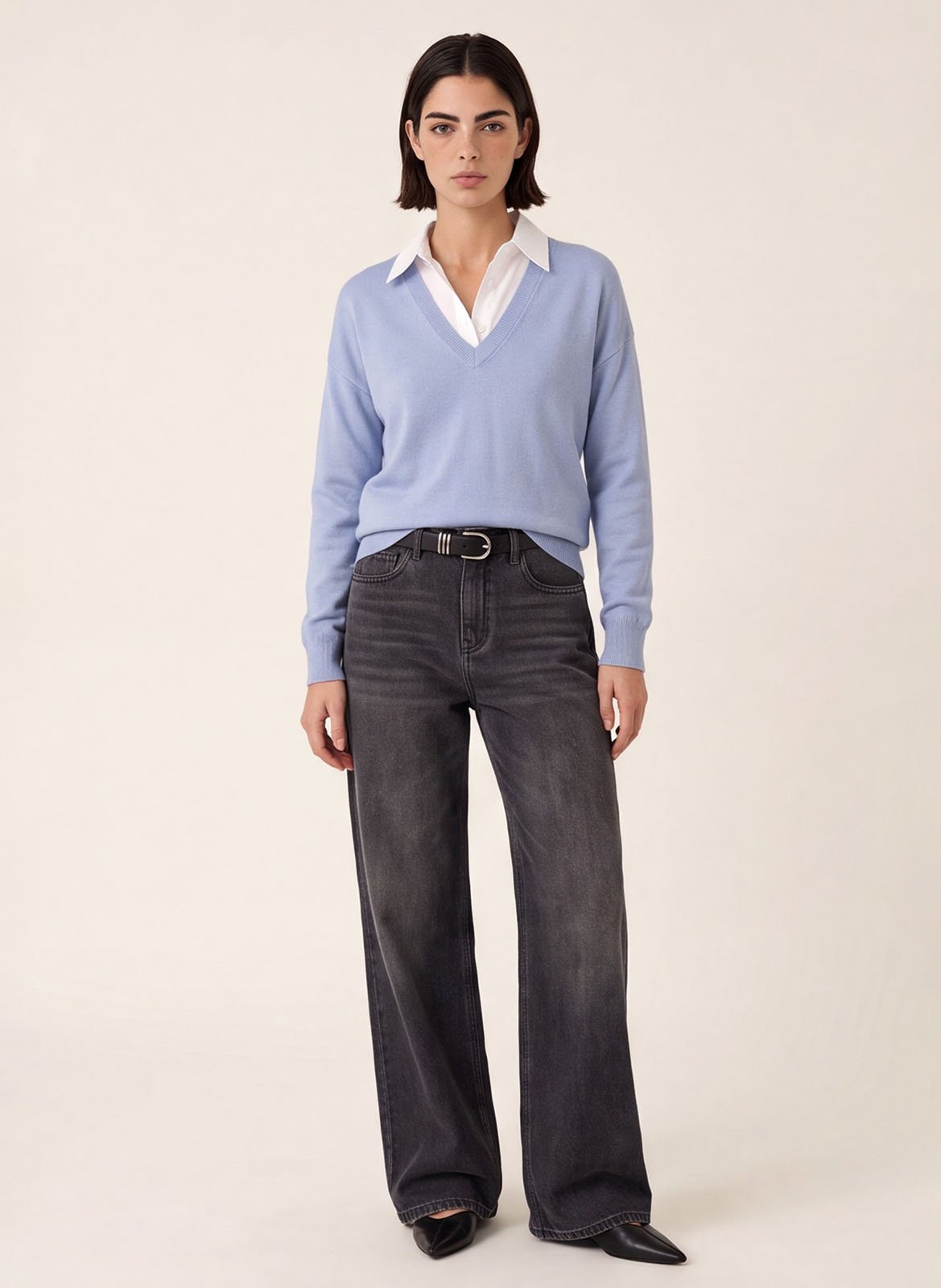 Rechte broek met V-hals in effen kleur KOOKAI Blauw